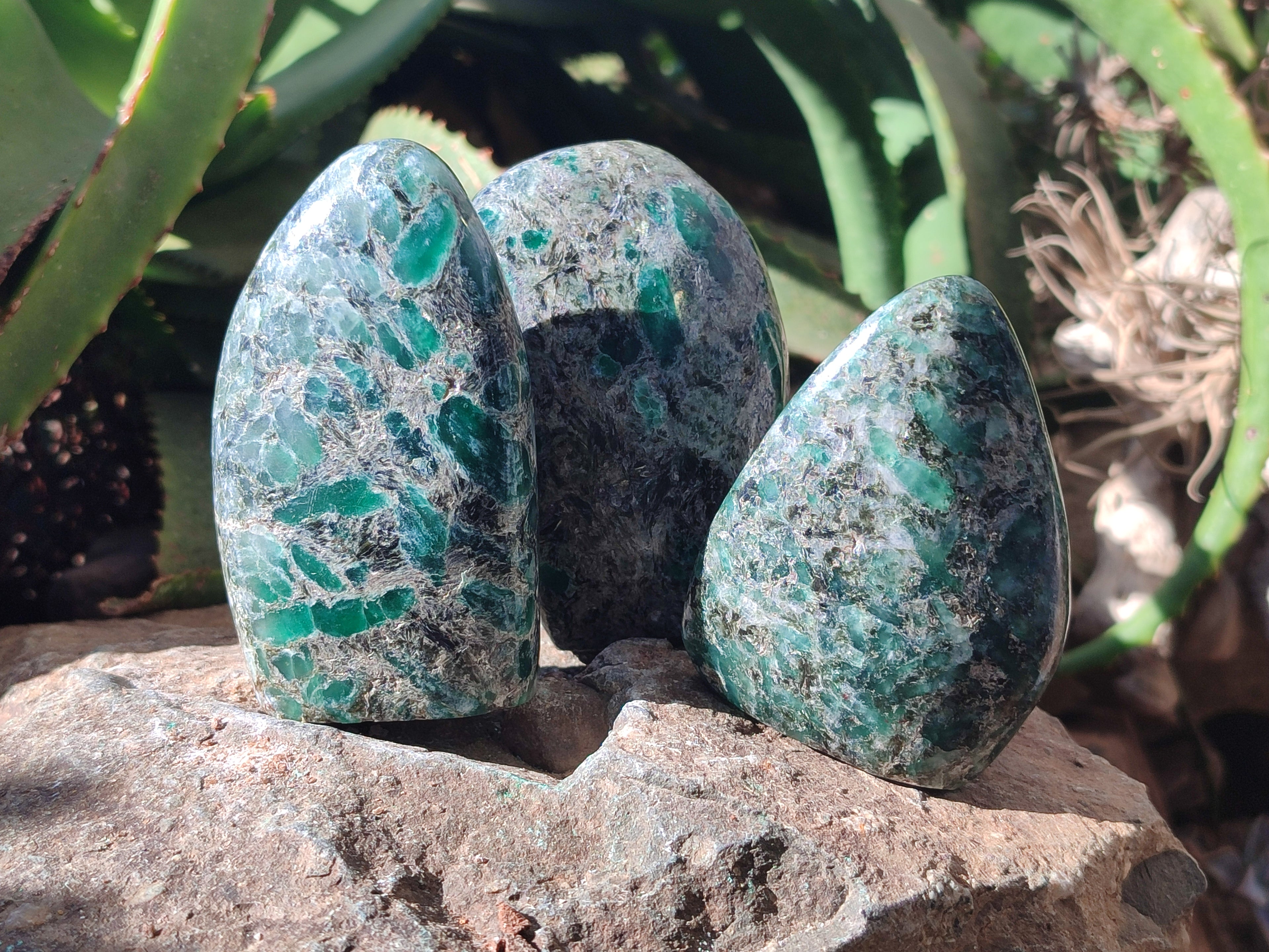 Polished Rare Emerald Mica In Matrix Standing Free Forms x 4 From Mutoko, Zimbabwe - Toprock Gemstones and Minerals 