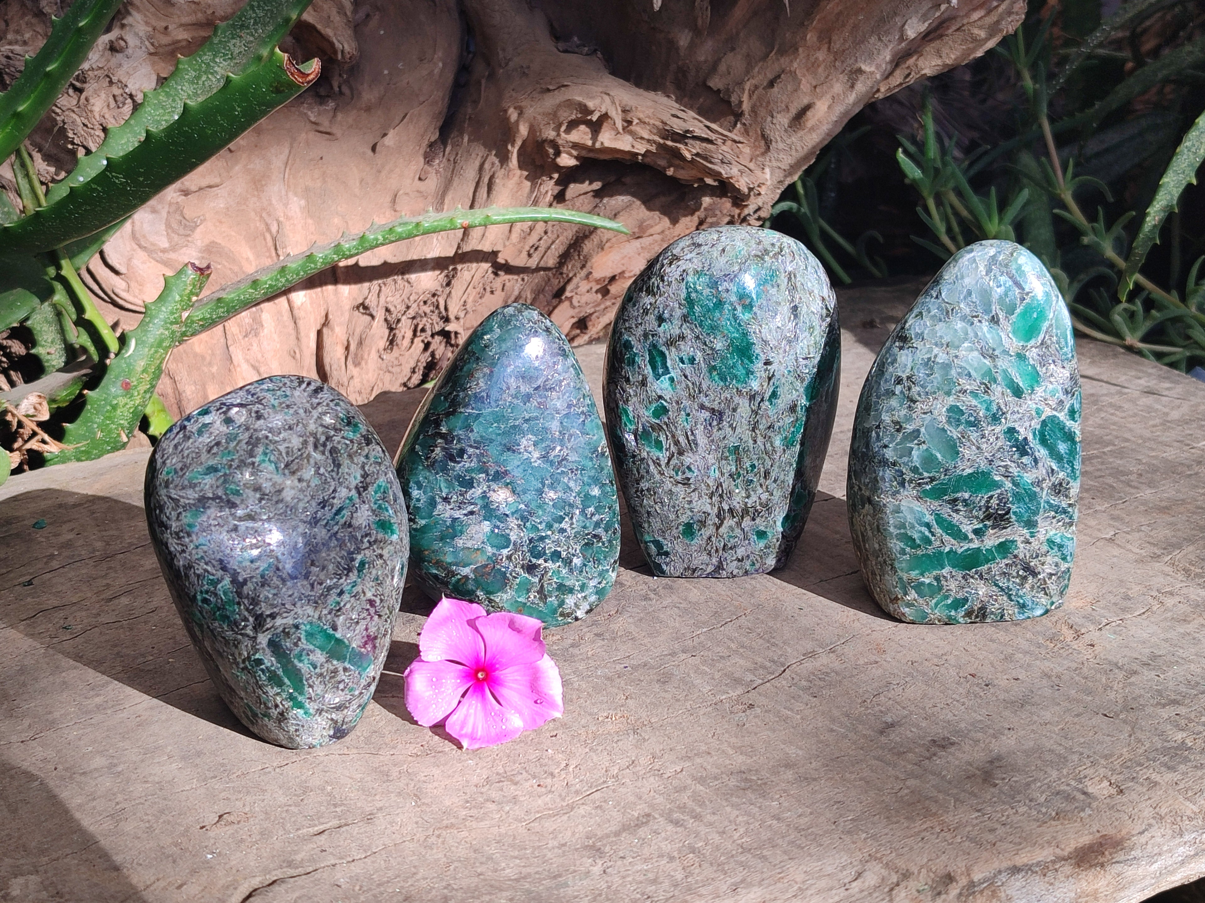 Polished Rare Emerald Mica In Matrix Standing Free Forms x 4 From Mutoko, Zimbabwe - Toprock Gemstones and Minerals 