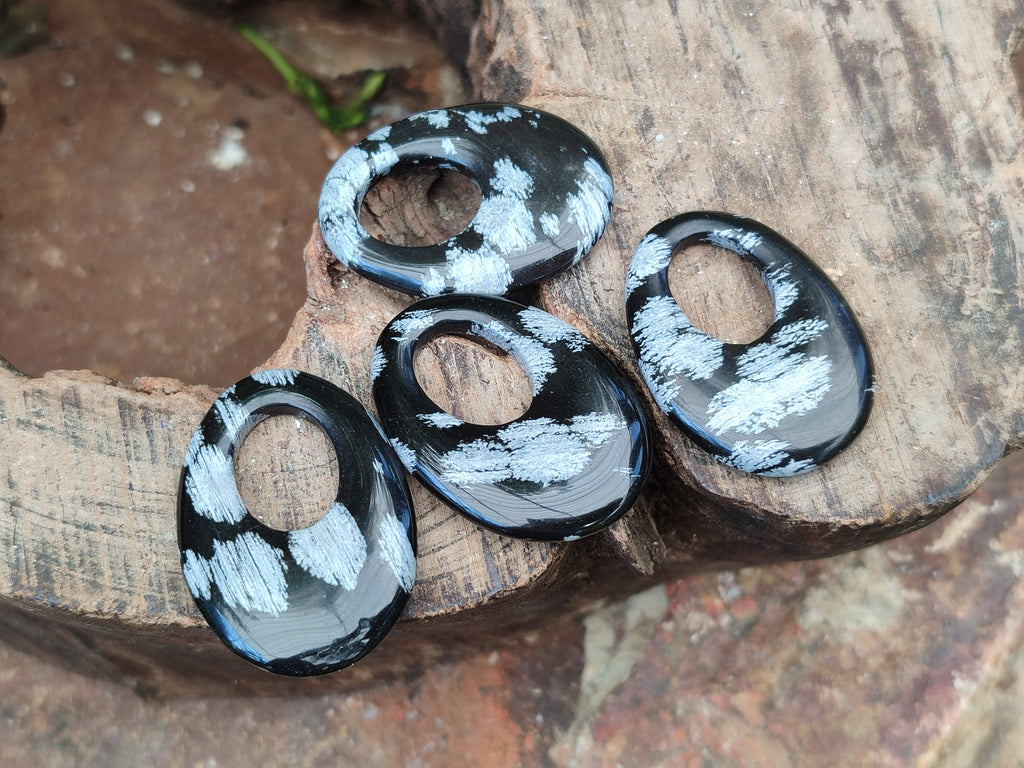 Polished Snowflake Obsidian Oval Pendants - Sold Per Item - From Mexico - Toprock Gemstones and Minerals 