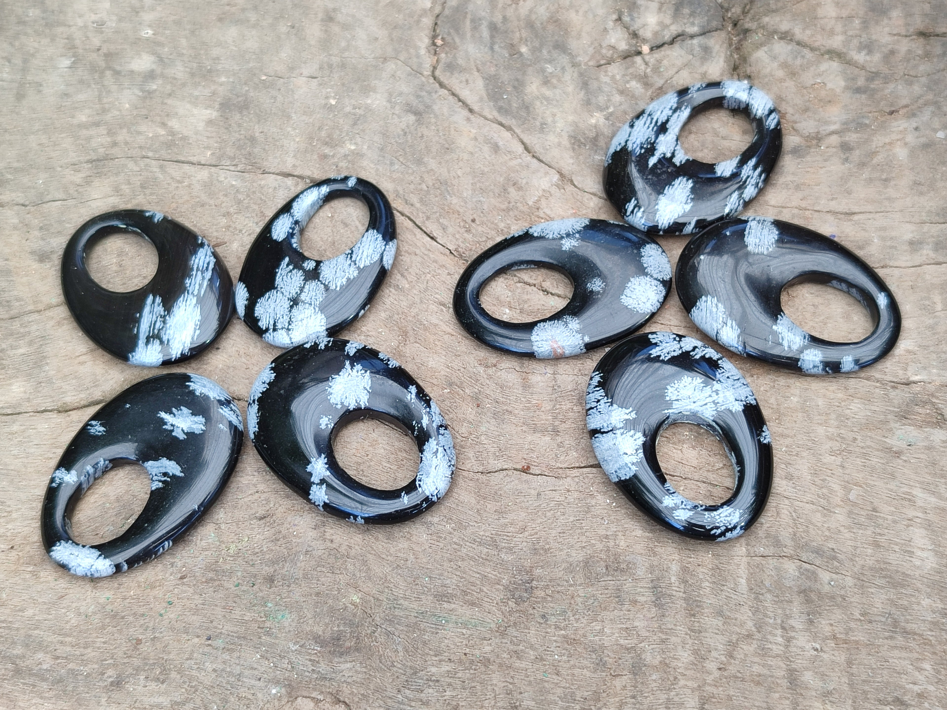 Polished Snowflake Obsidian Oval Pendants - Sold Per Item - From Mexico - Toprock Gemstones and Minerals 