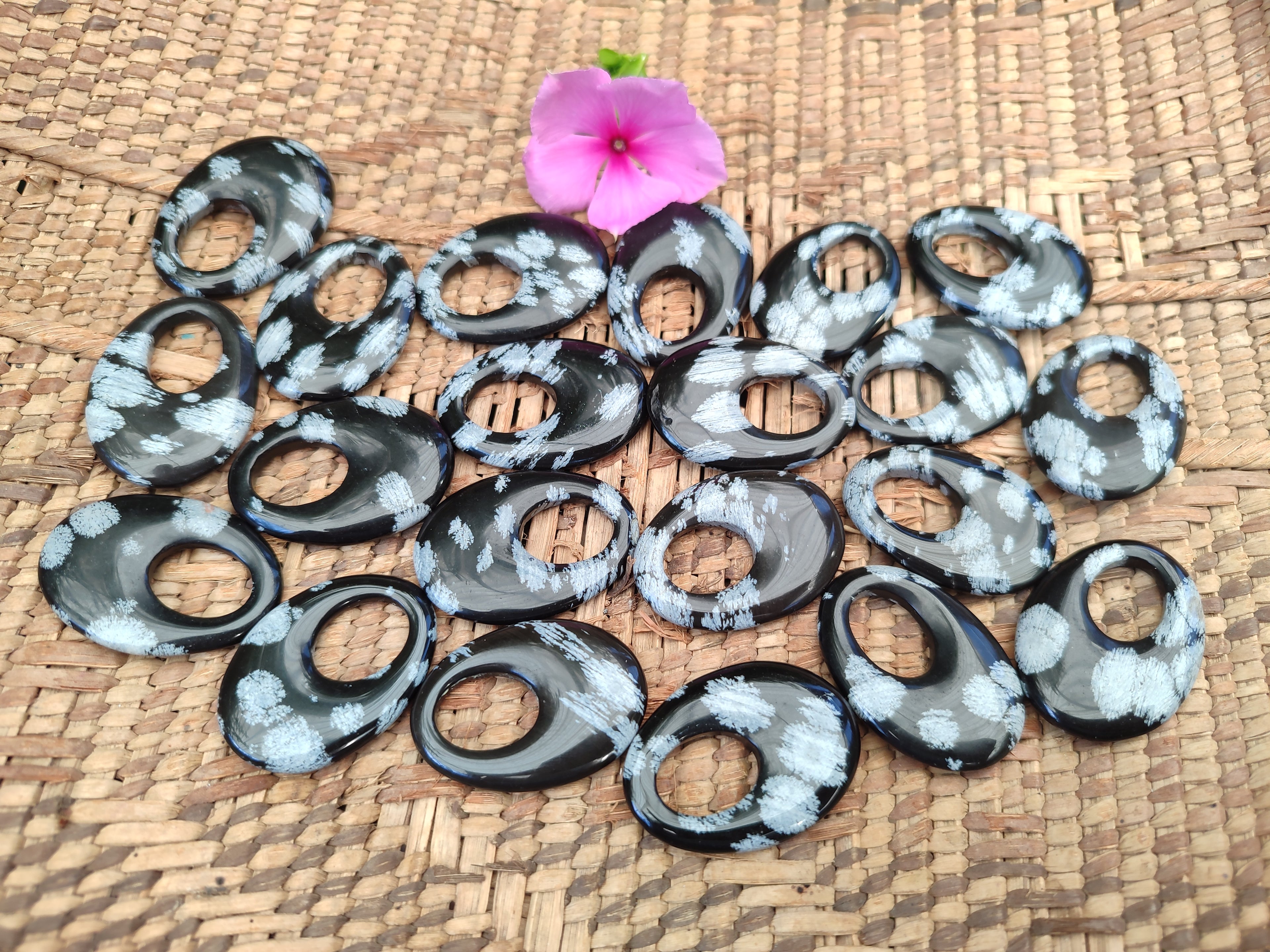 Polished Snowflake Obsidian Oval Pendants - Sold Per Item - From Mexico - Toprock Gemstones and Minerals 