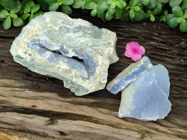 Natural Blue Lace Agate Geode Specimens x 2 From Nsanje, Malawi - Toprock Gemstones and Minerals 