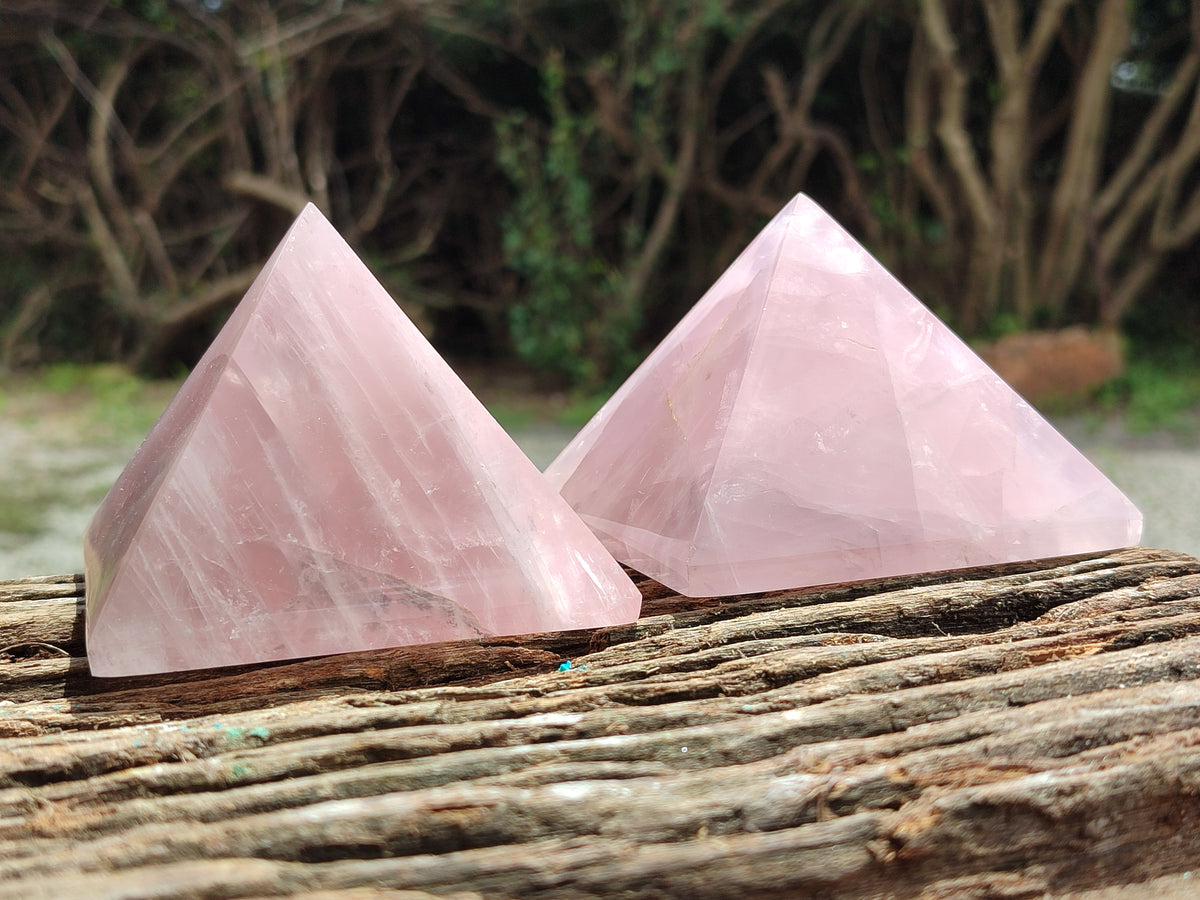 Polished Rose Quartz Pyramids x 3 From Madagascar - Toprock Gemstones and Minerals 