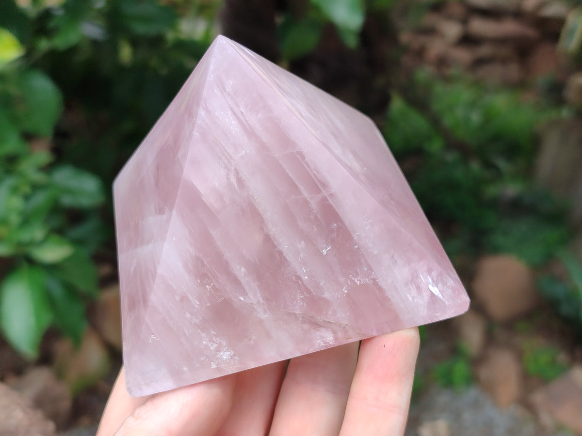 Polished Rose Quartz Pyramids x 3 From Madagascar - Toprock Gemstones and Minerals 