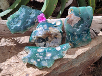Polished On One Side Emerald Mtorolite Plates x 4 From Mutorashanga, Zimbabwe - Toprock Gemstones and Minerals 