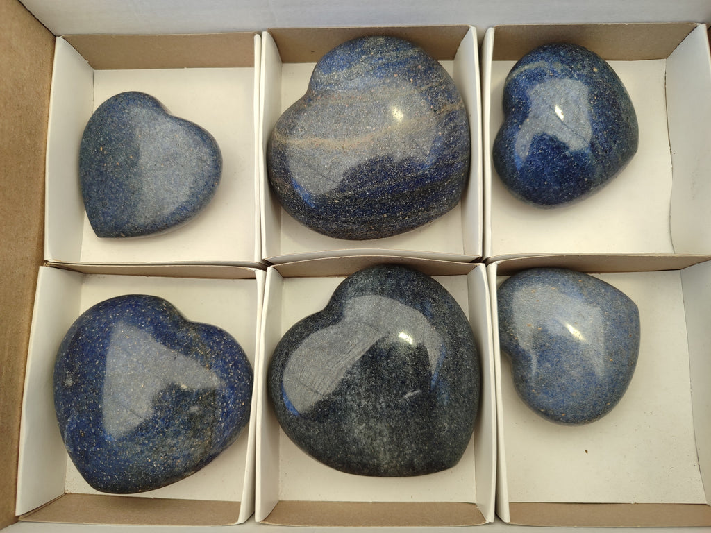 Polished Lazulite Gemstone Hearts  x 6 From Madagascar - Toprock Gemstones and Minerals 