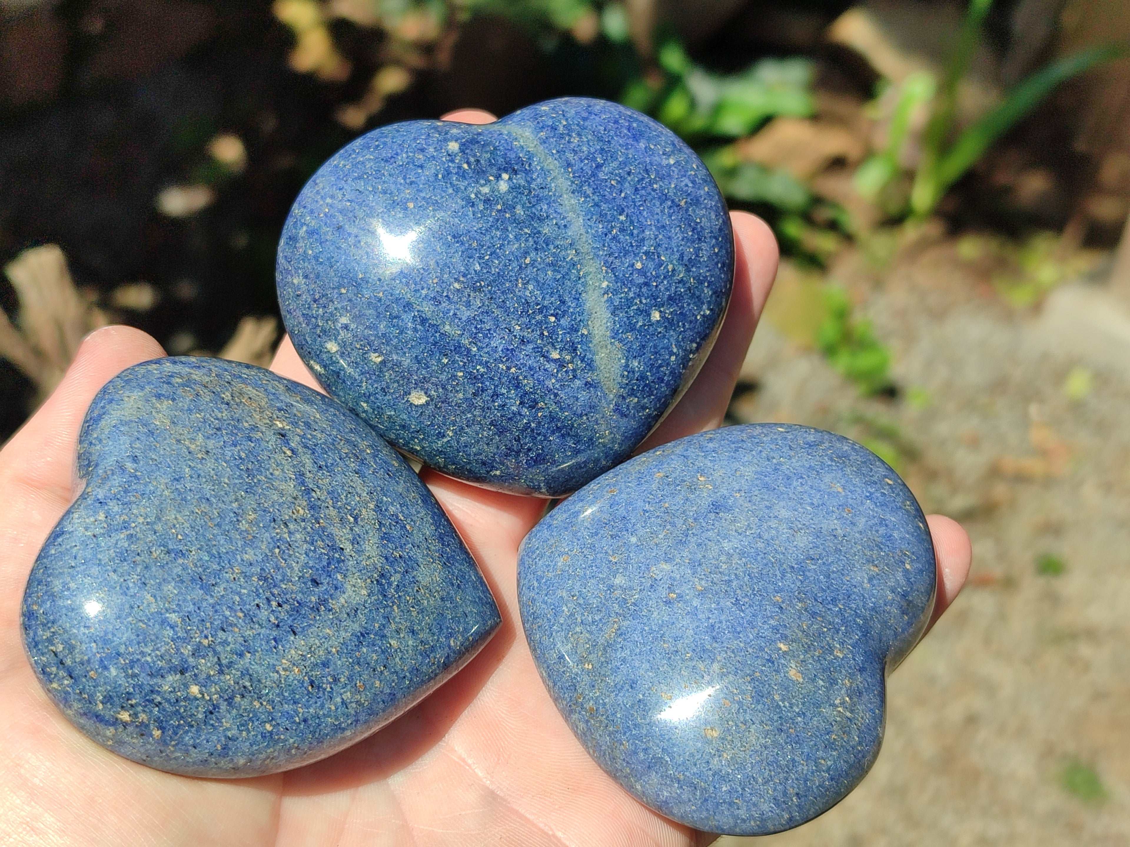 Polished Lazulite Gemstone Hearts  x 6 From Madagascar - Toprock Gemstones and Minerals 