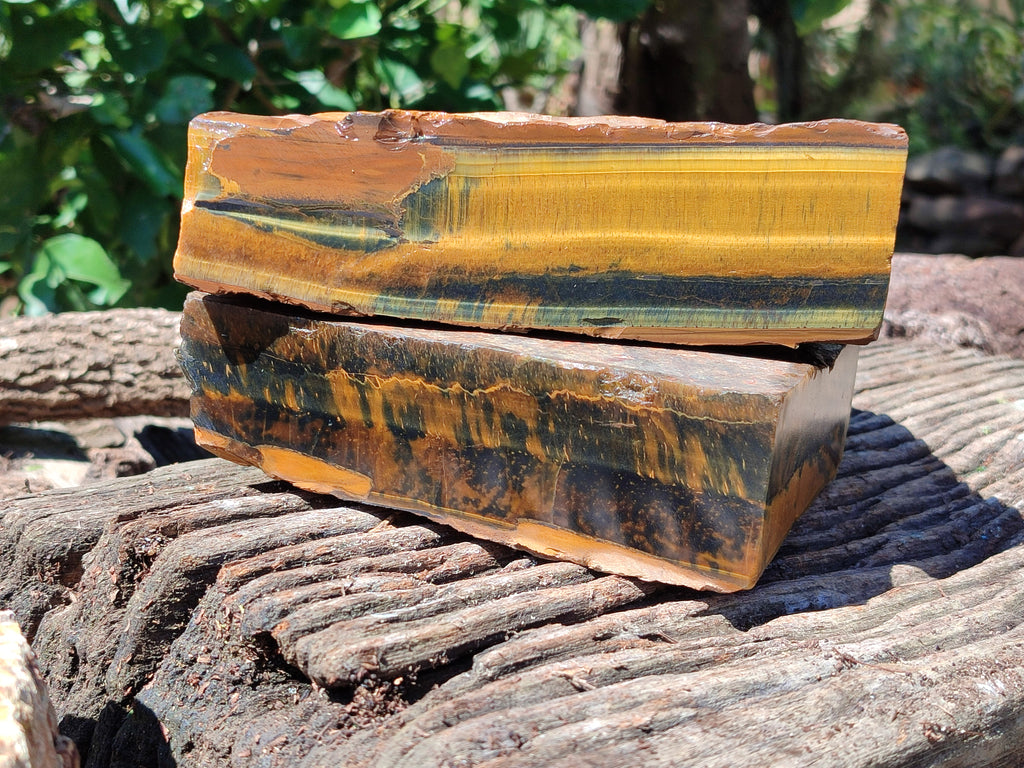 Polished On One Side Tiger's Eye Slabs x 2 From Prieska, South Africa - Toprock Gemstones and Minerals 