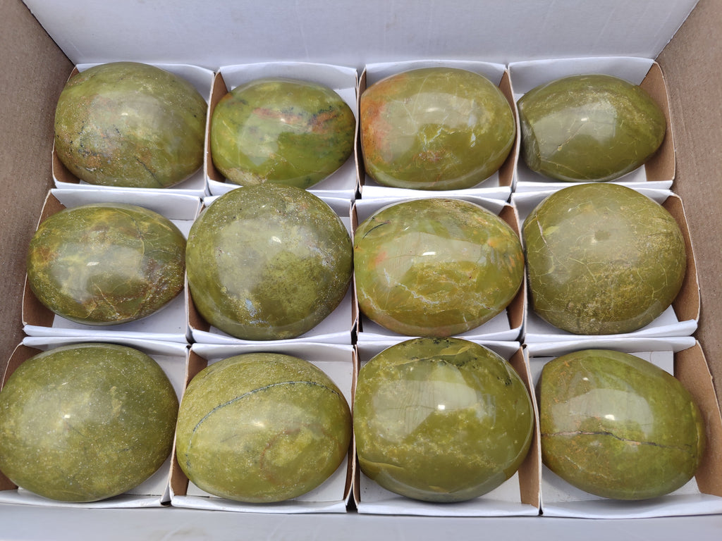 Polished Green Opal Palm Stones x 12 From Antsirabe, Madagascar - Toprock Gemstones and Minerals 