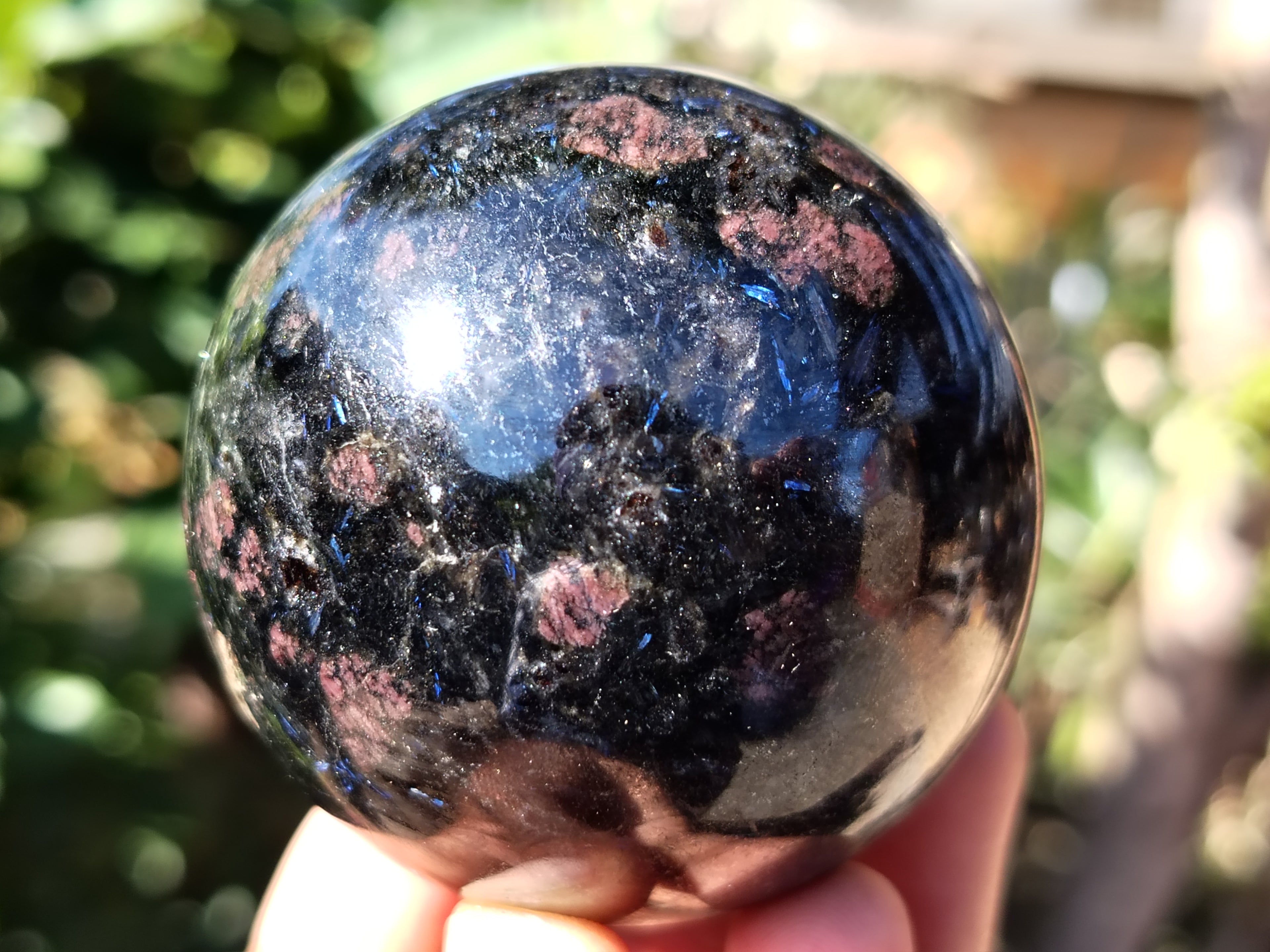 Polished Rare Iolite Spheres with Pink Feldspar Spots x 5 From Madagascar - Toprock Gemstones and Minerals 
