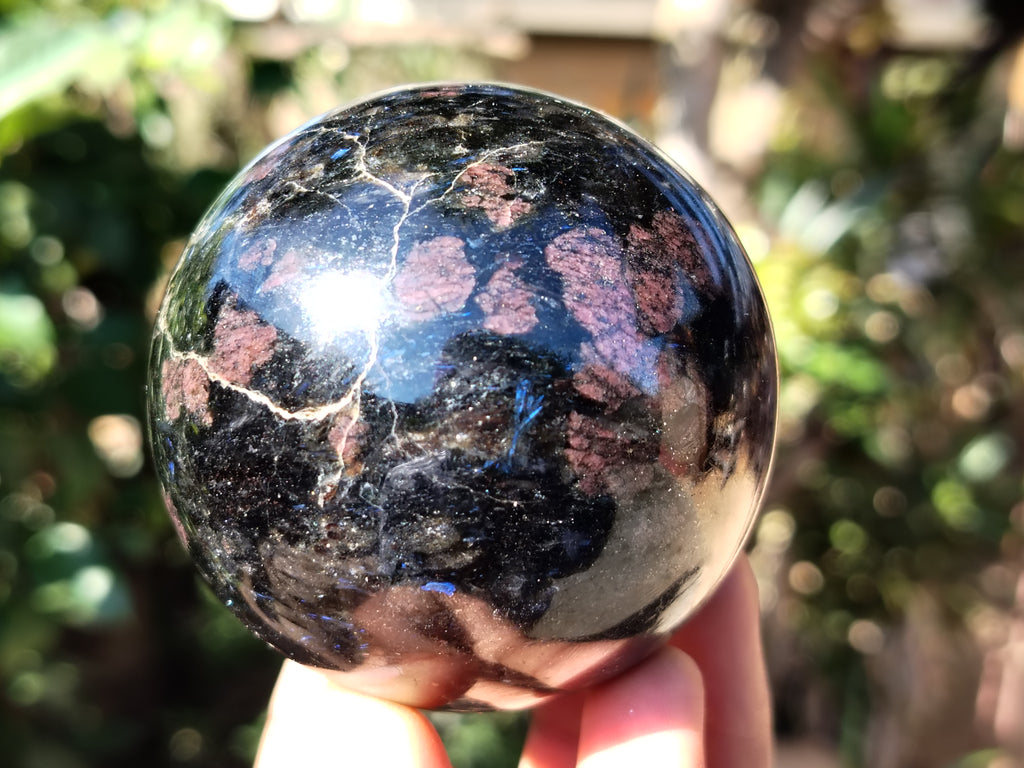 Polished Rare Iolite Spheres with Pink Feldspar Spots x 5 From Madagascar - Toprock Gemstones and Minerals 