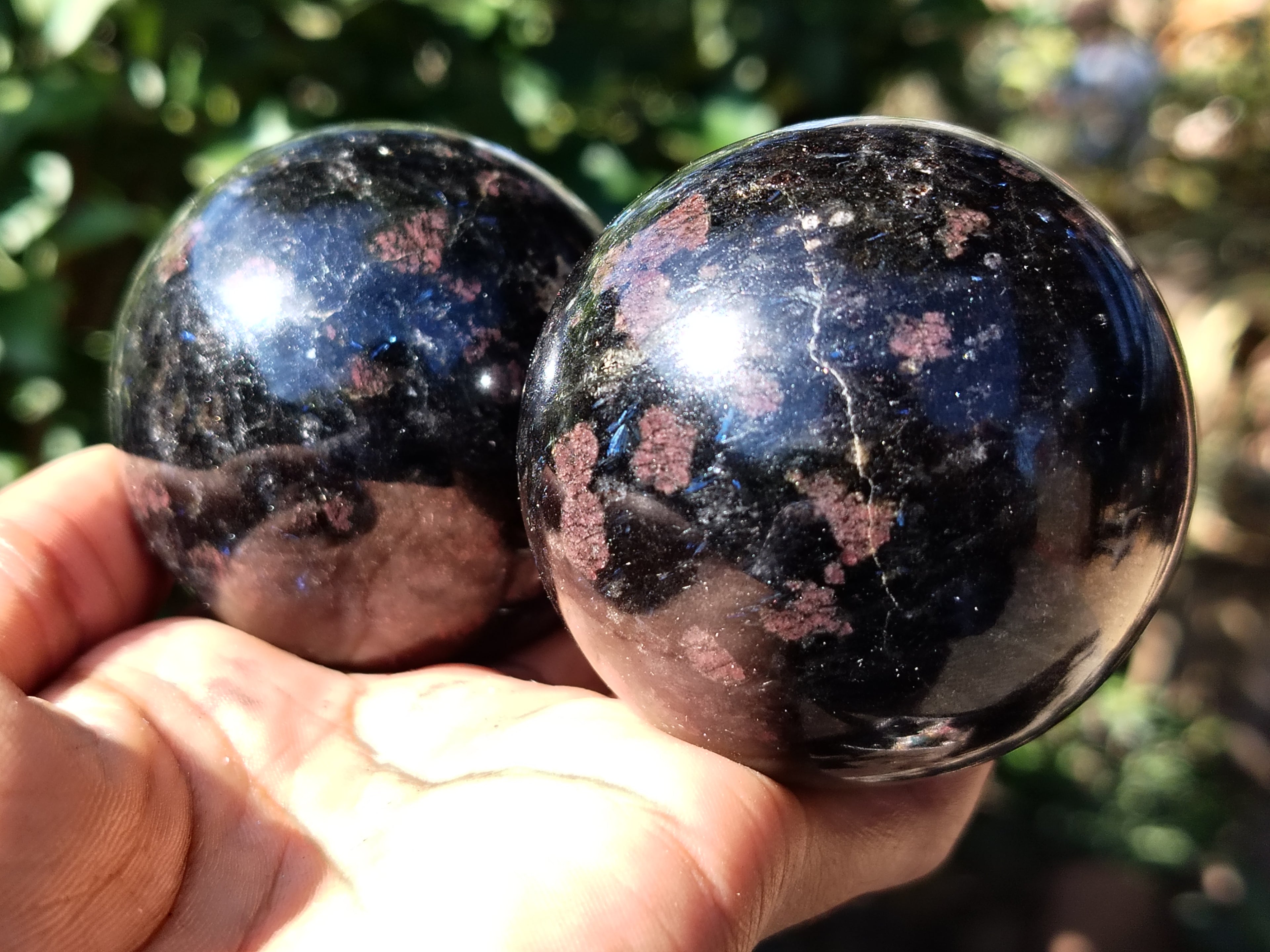 Polished Rare Iolite Spheres with Pink Feldspar Spots x 5 From Madagascar - Toprock Gemstones and Minerals 