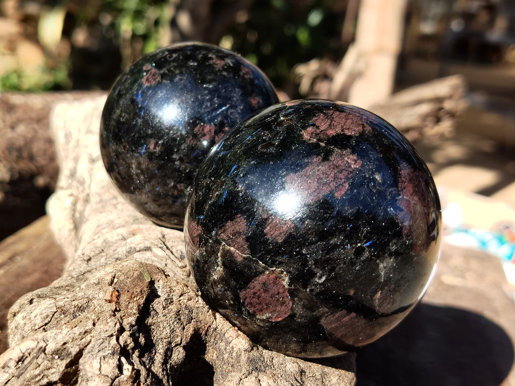 Polished Rare Iolite Spheres with Pink Feldspar Spots x 5 From Madagascar - Toprock Gemstones and Minerals 