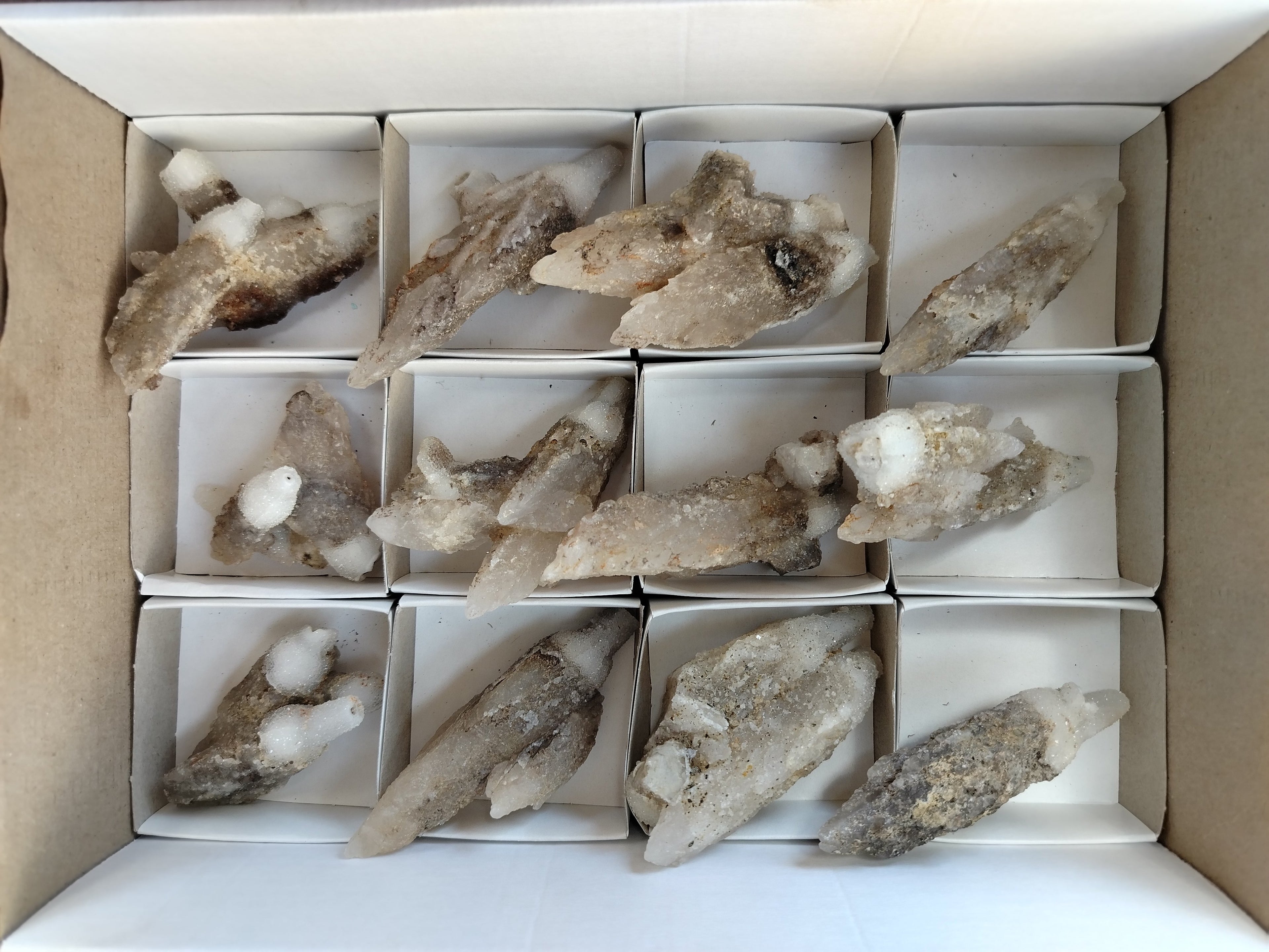 Natural Drusy Quartz Coated Calcite Pseudomorph Specimens x 12 From Lesotho - Toprock Gemstones and Minerals 