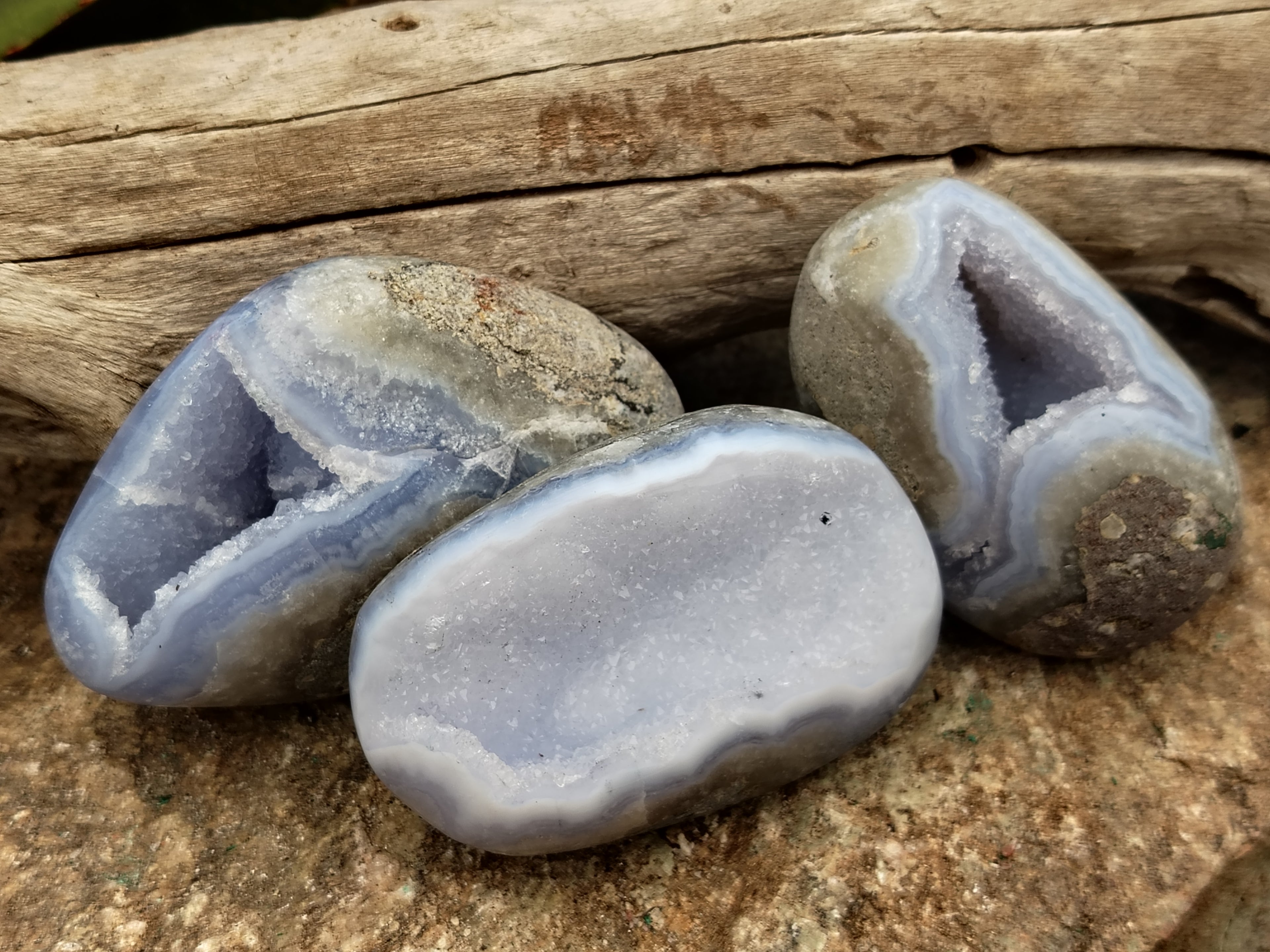 Polished Blue Lace Agate Geodes x 6 From Nsanje, Malawi - Toprock Gemstones and Minerals 