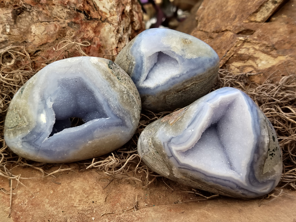 Polished Blue Lace Agate Geodes x 6 From Nsanje, Malawi - Toprock Gemstones and Minerals 