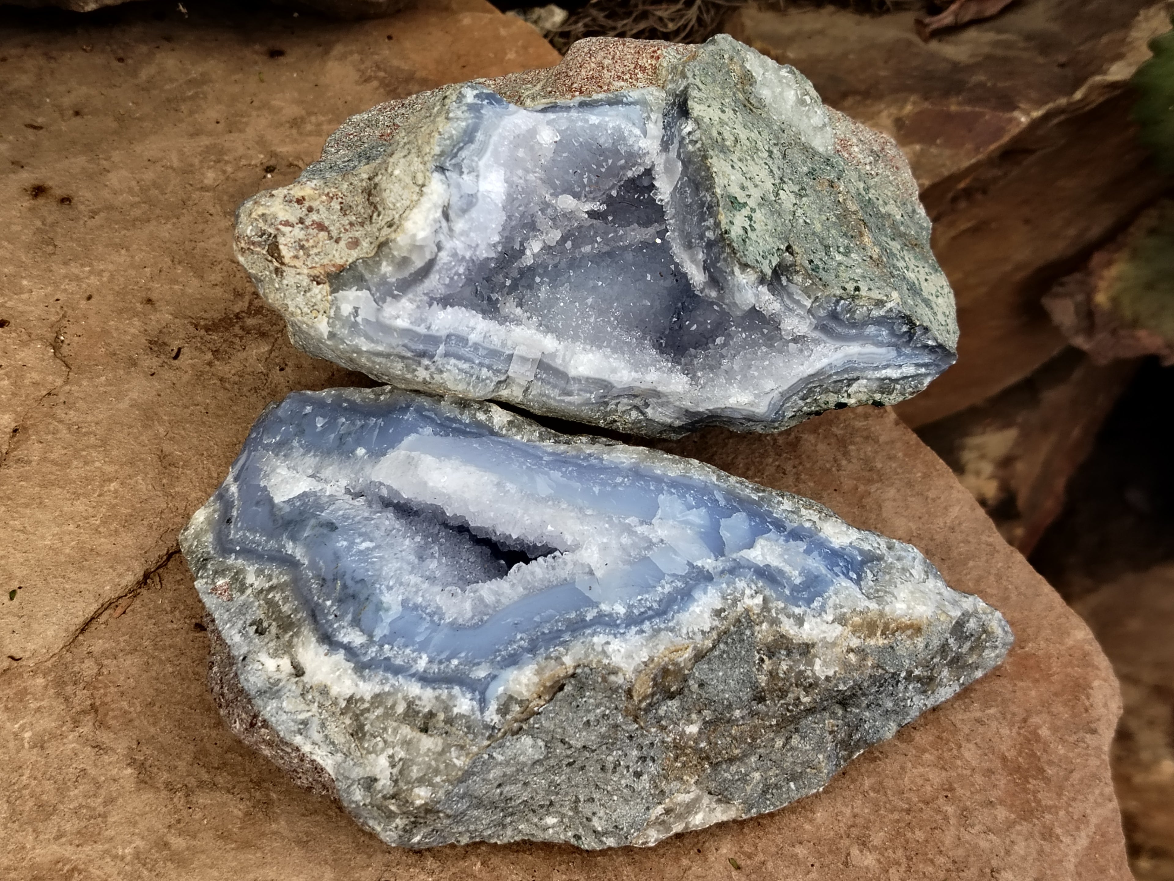 Natural Blue Lace Agate Geode Specimens x 3 From Nsanje, Malawi - Toprock Gemstones and Minerals 