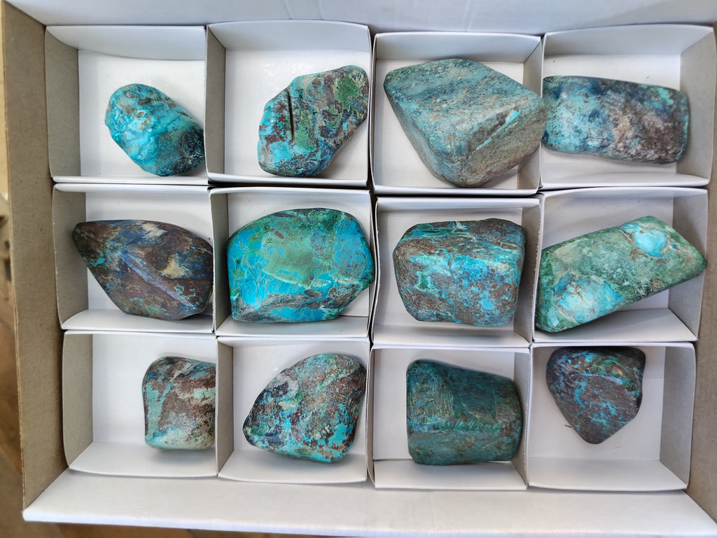 Polished Shattuckite with Azurite and Chrysocolla Free Forms x 12 From Congo - Toprock Gemstones and Minerals 