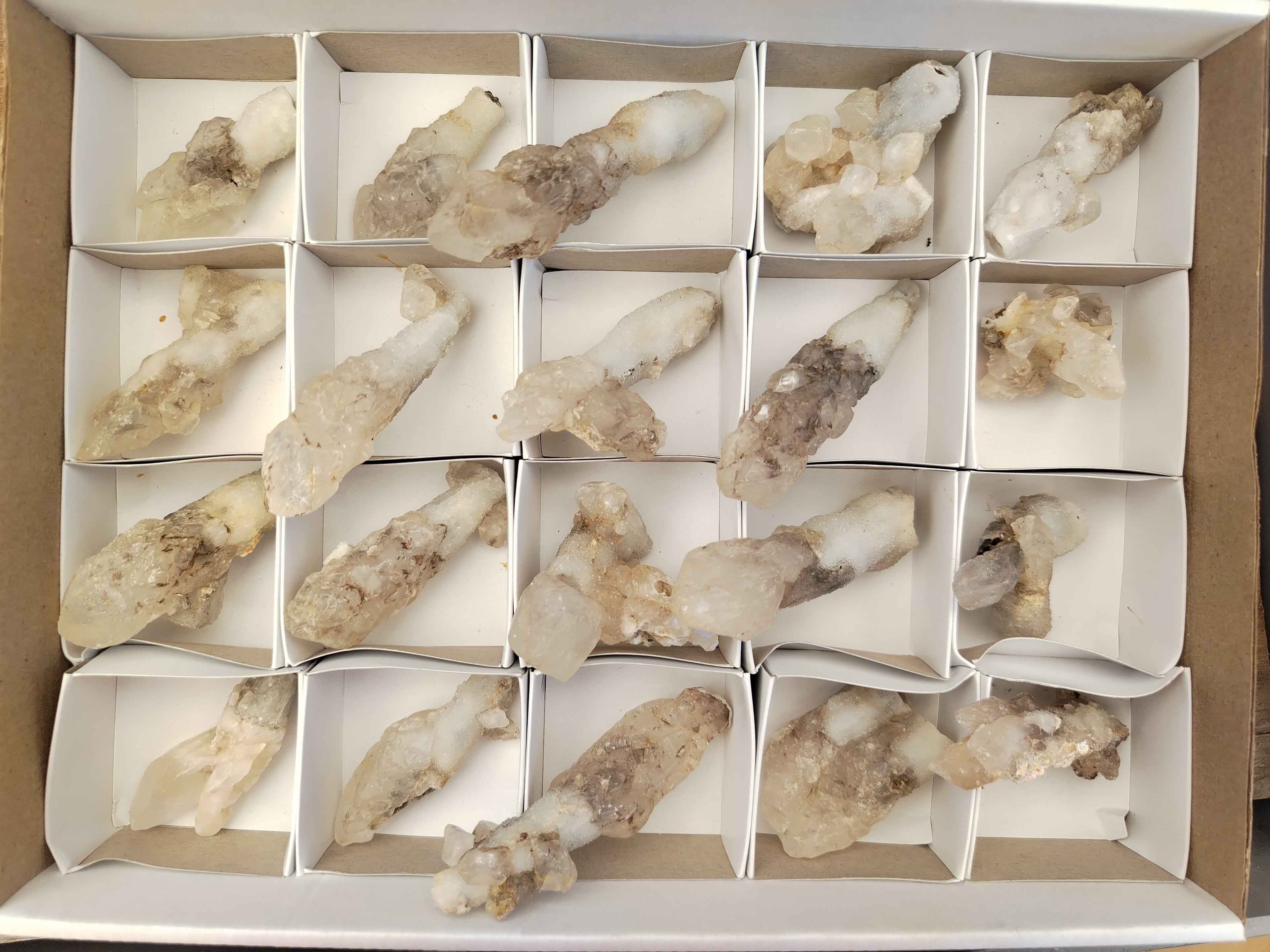 Natural Drusy Quartz Coated Calcite Pseudomorp Crystals x 20 From Lesotho - Toprock Gemstones and Minerals 