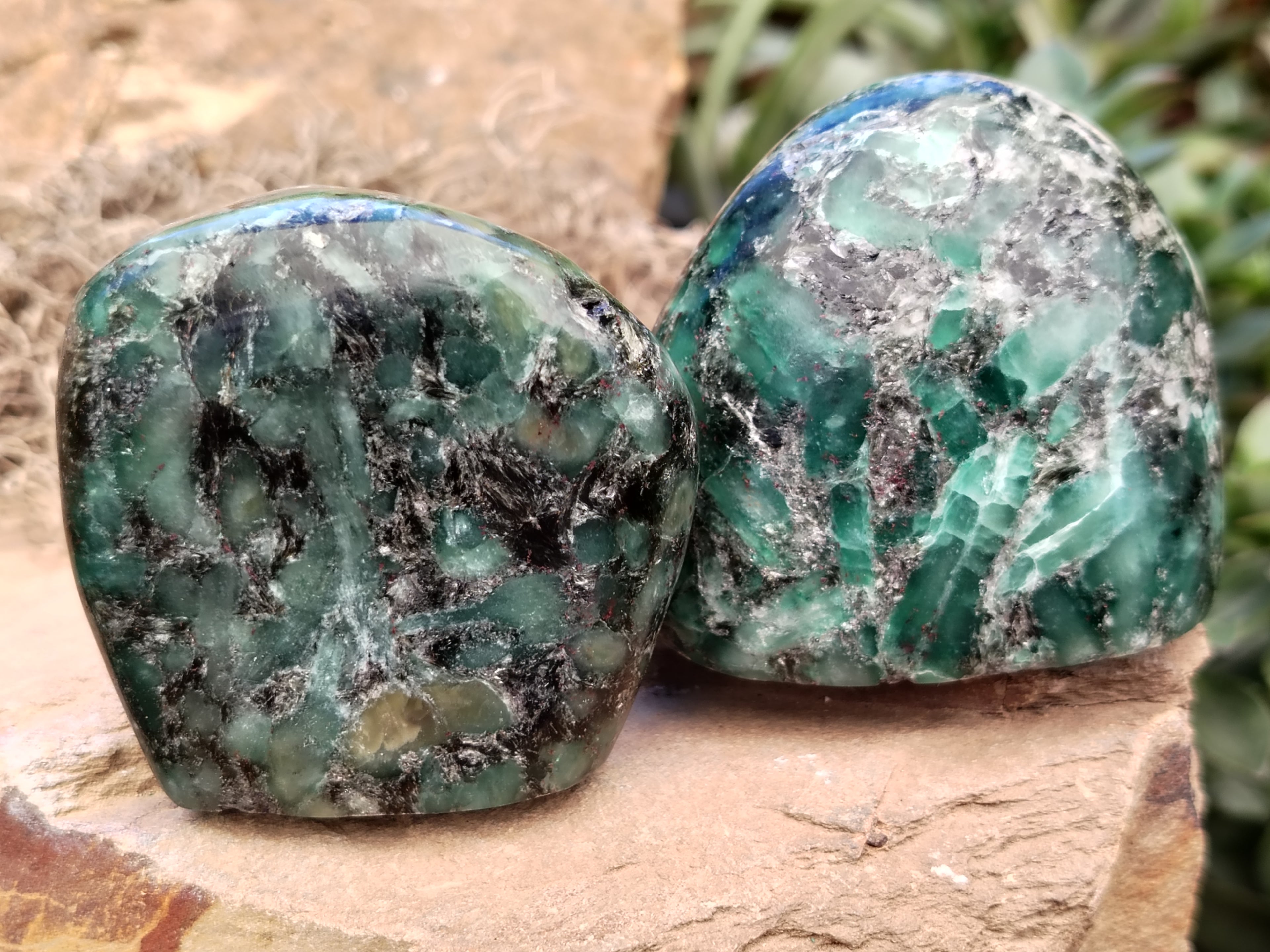 Polished Emerald Mica In Matrix Standing Free Forms x 6 From Mutoko, Zimbabwe - Toprock Gemstones and Minerals 
