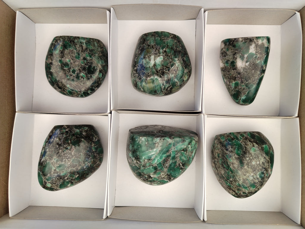 Polished Emerald Mica In Matrix Standing Free Forms x 6 From Mutoko, Zimbabwe - Toprock Gemstones and Minerals 