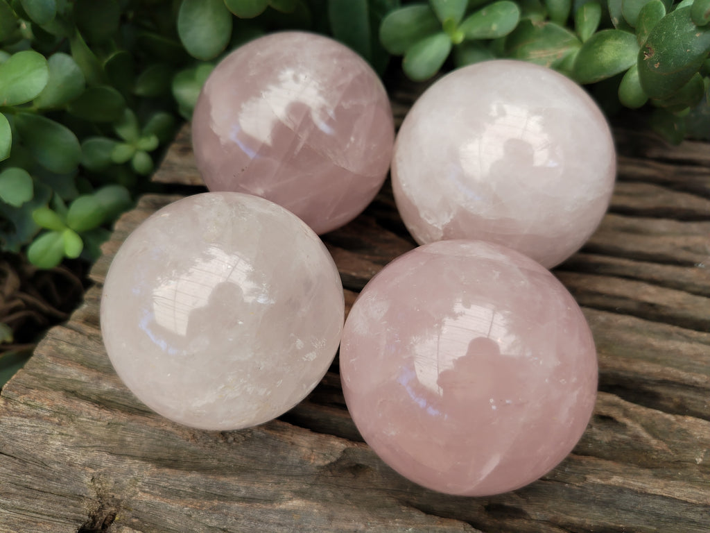 Polished Rose Quartz Spheres x 4 From Ambatondrazaka, Madagascar - Toprock Gemstones and Minerals 