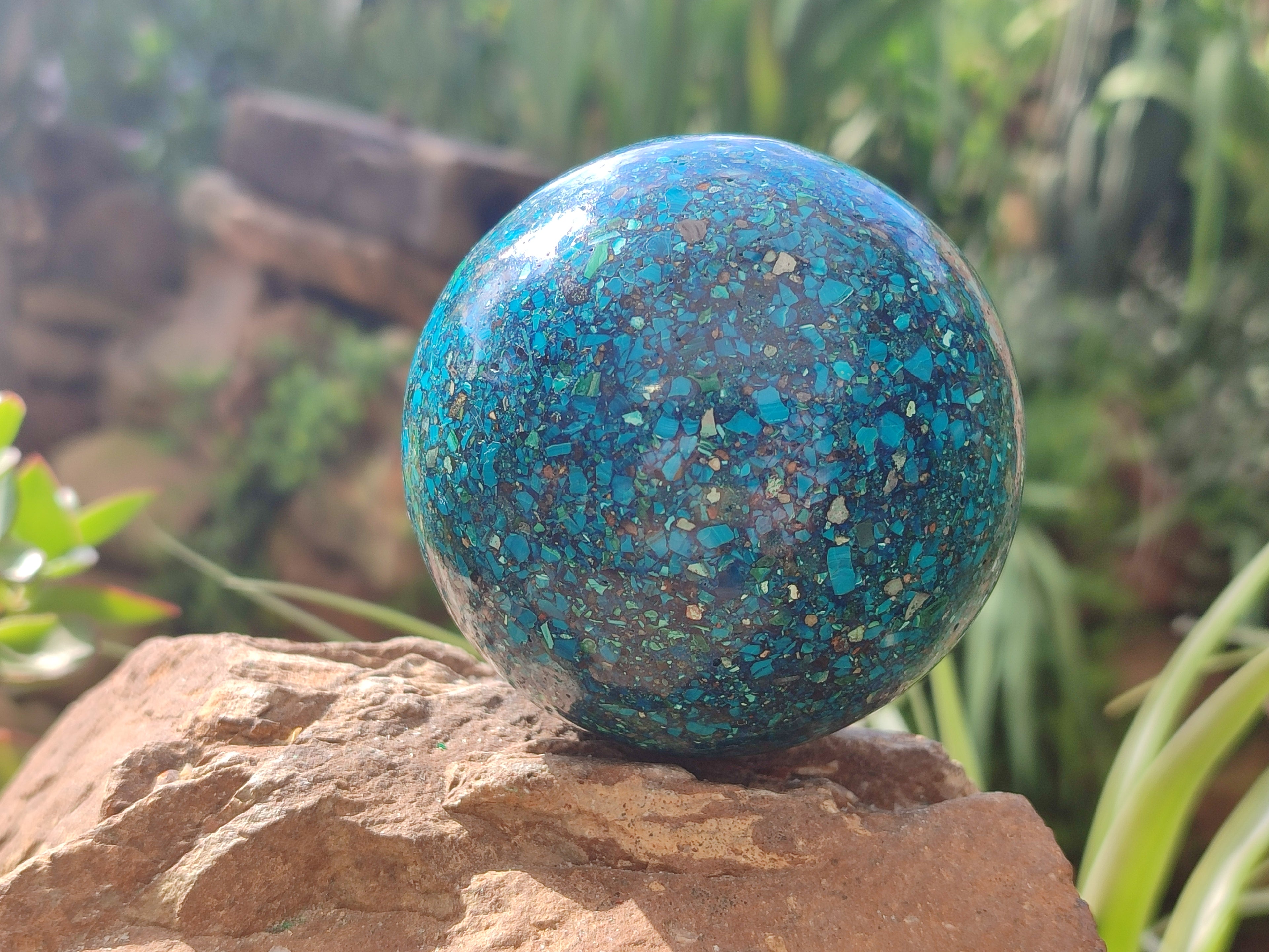 Polished Chrysocolla Conglomerate Spheres x 2 From Congo - Toprock Gemstones and Minerals 