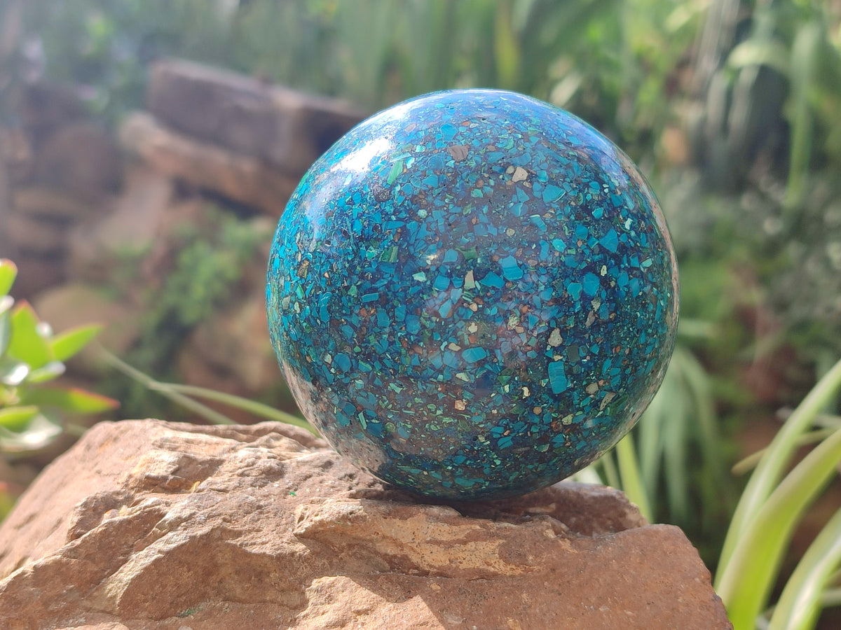 Polished Chrysocolla Conglomerate Spheres x 2 From Congo - Toprock Gemstones and Minerals 