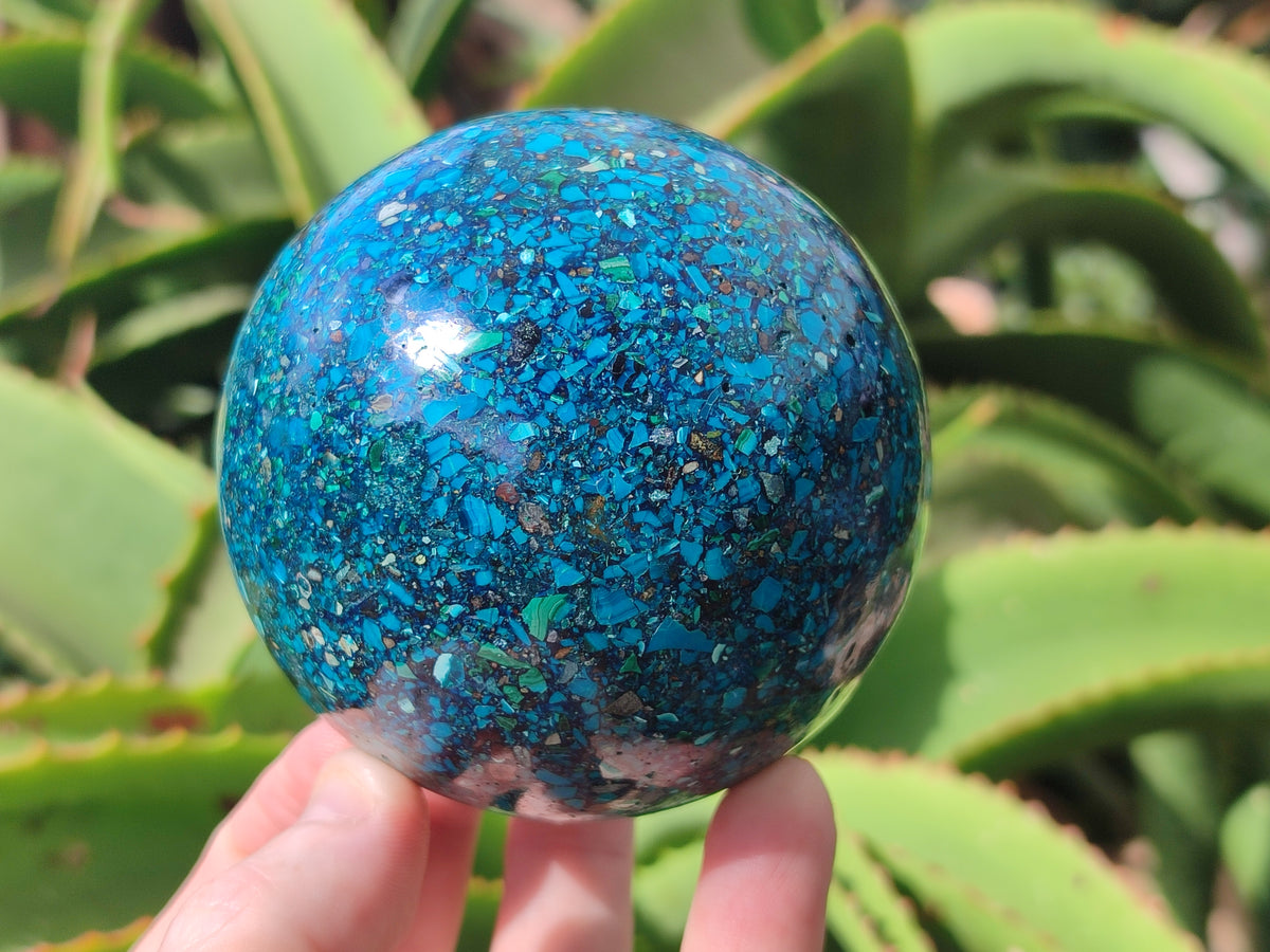 Polished Chrysocolla Conglomerate Spheres x 2 From Congo - Toprock Gemstones and Minerals 