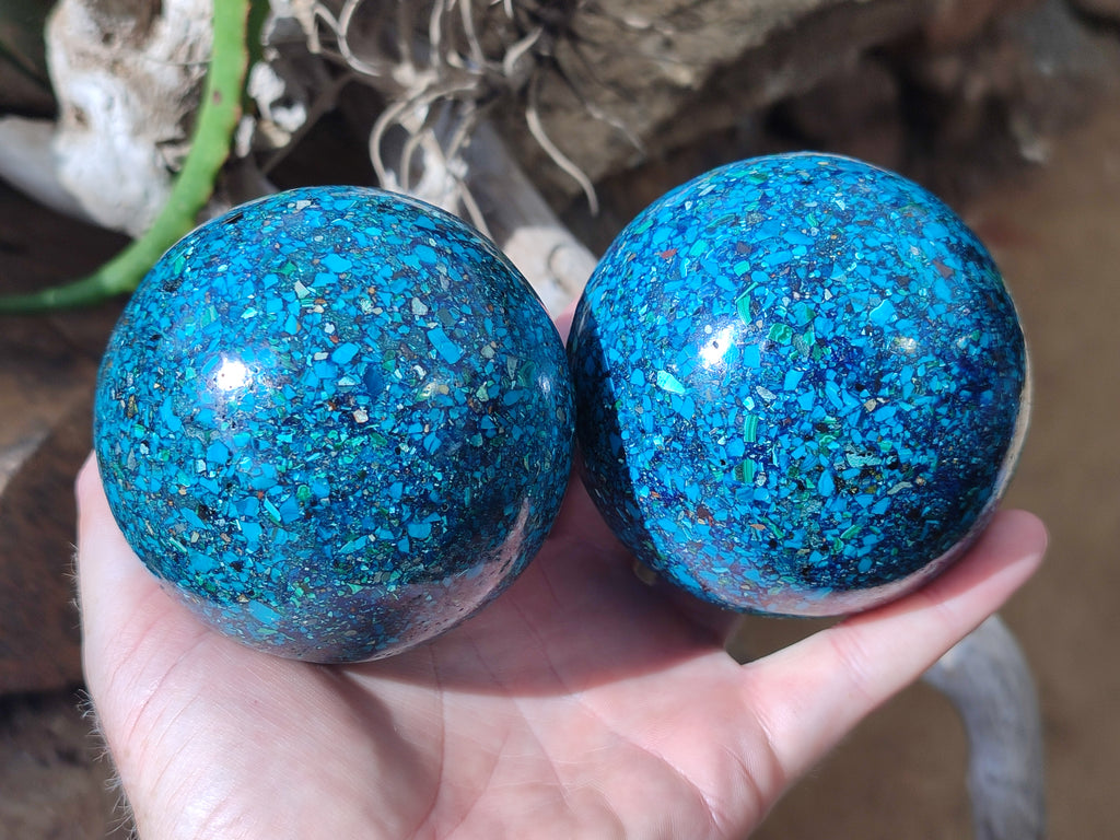 Polished Chrysocolla Conglomerate Spheres x 2 From Congo - Toprock Gemstones and Minerals 