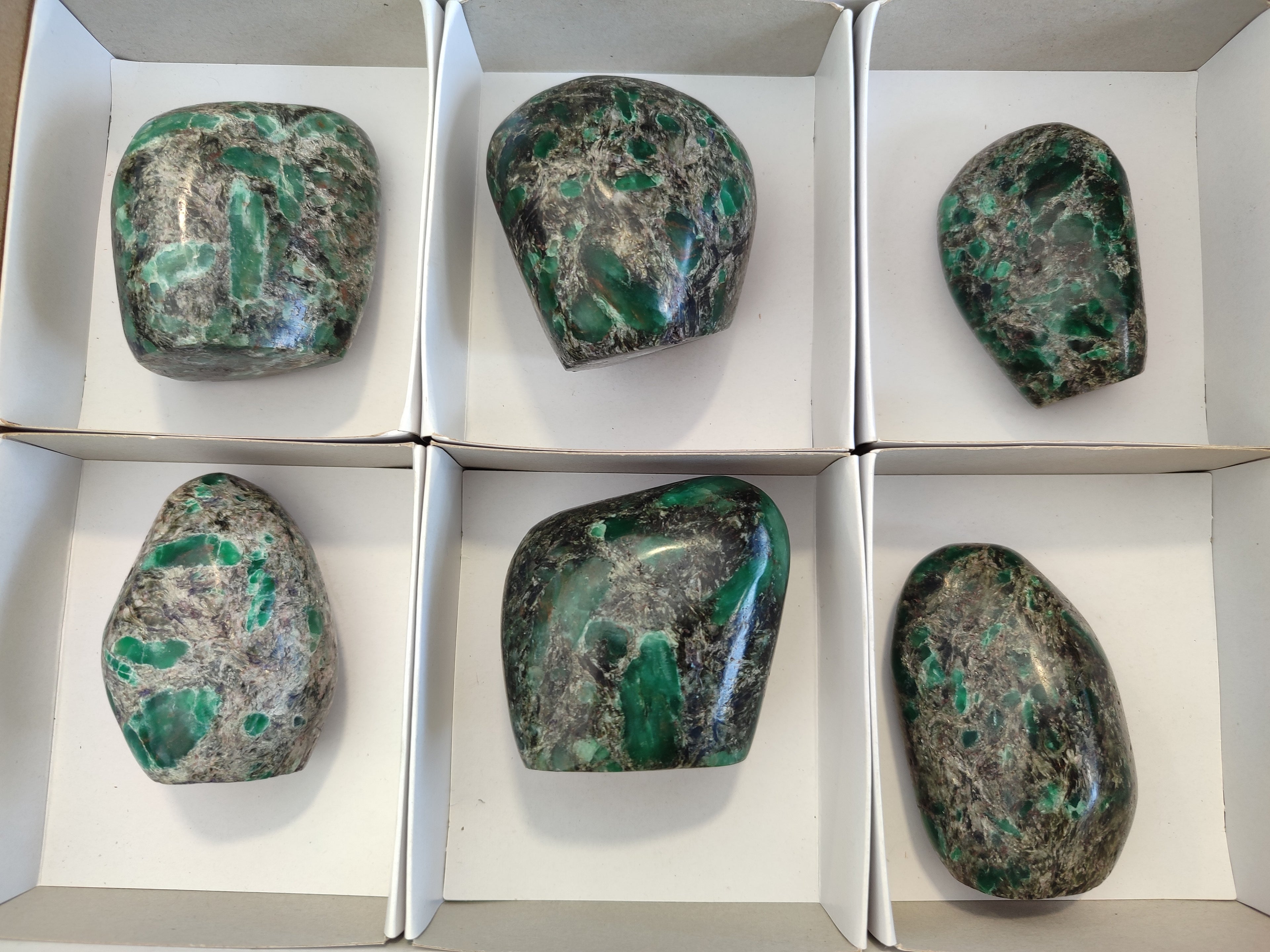 Polished Emerald Mica In Matrix Standing Free Forms x 6 From Mutoko, Zimbabwe - Toprock Gemstones and Minerals 
