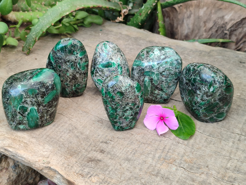 Polished Emerald Mica In Matrix Standing Free Forms x 6 From Mutoko, Zimbabwe - Toprock Gemstones and Minerals 