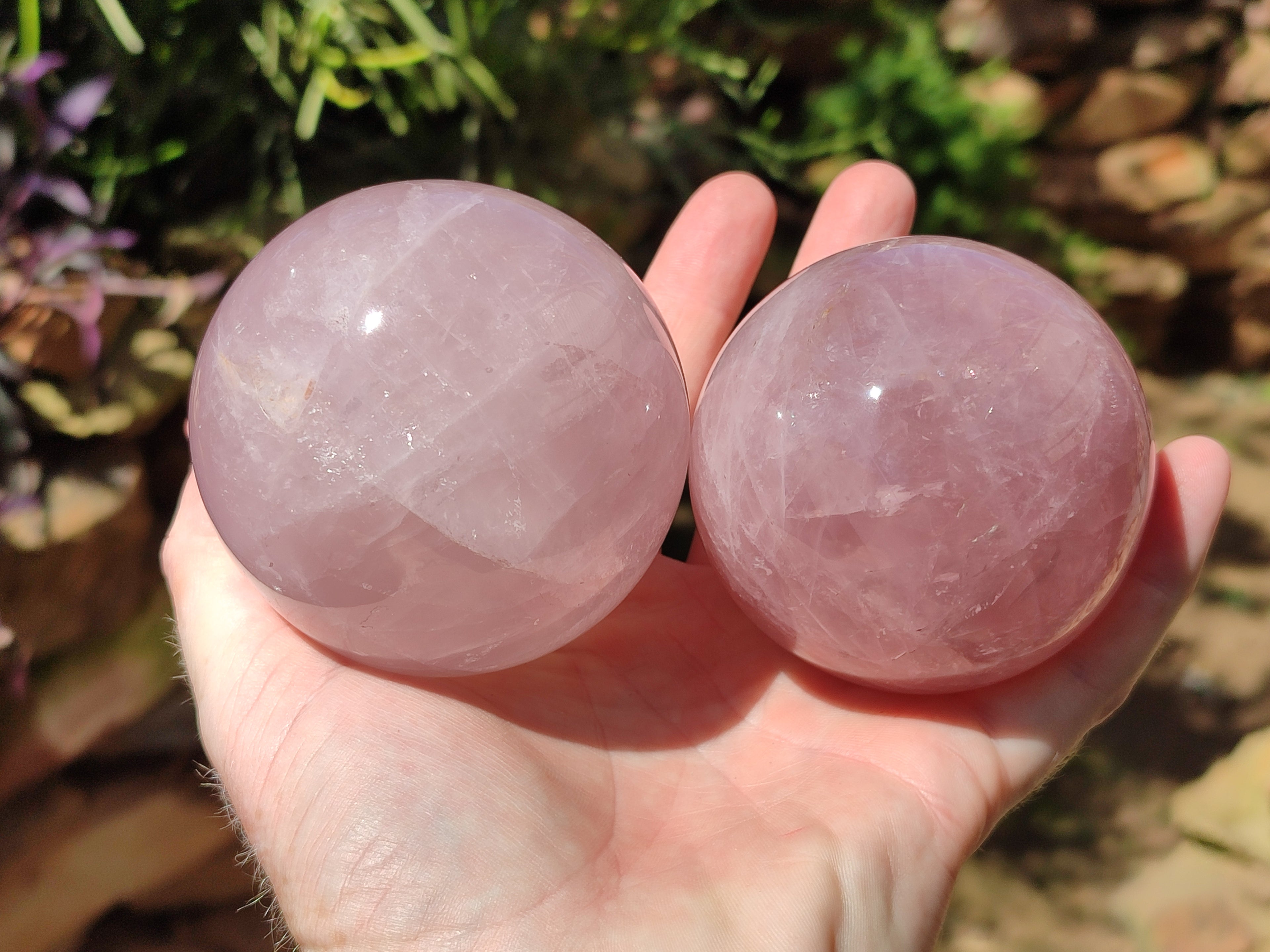 Polished Rose Quartz Spheres x 3 From Ambatondrazaka, Madagascar - Toprock Gemstones and Minerals 
