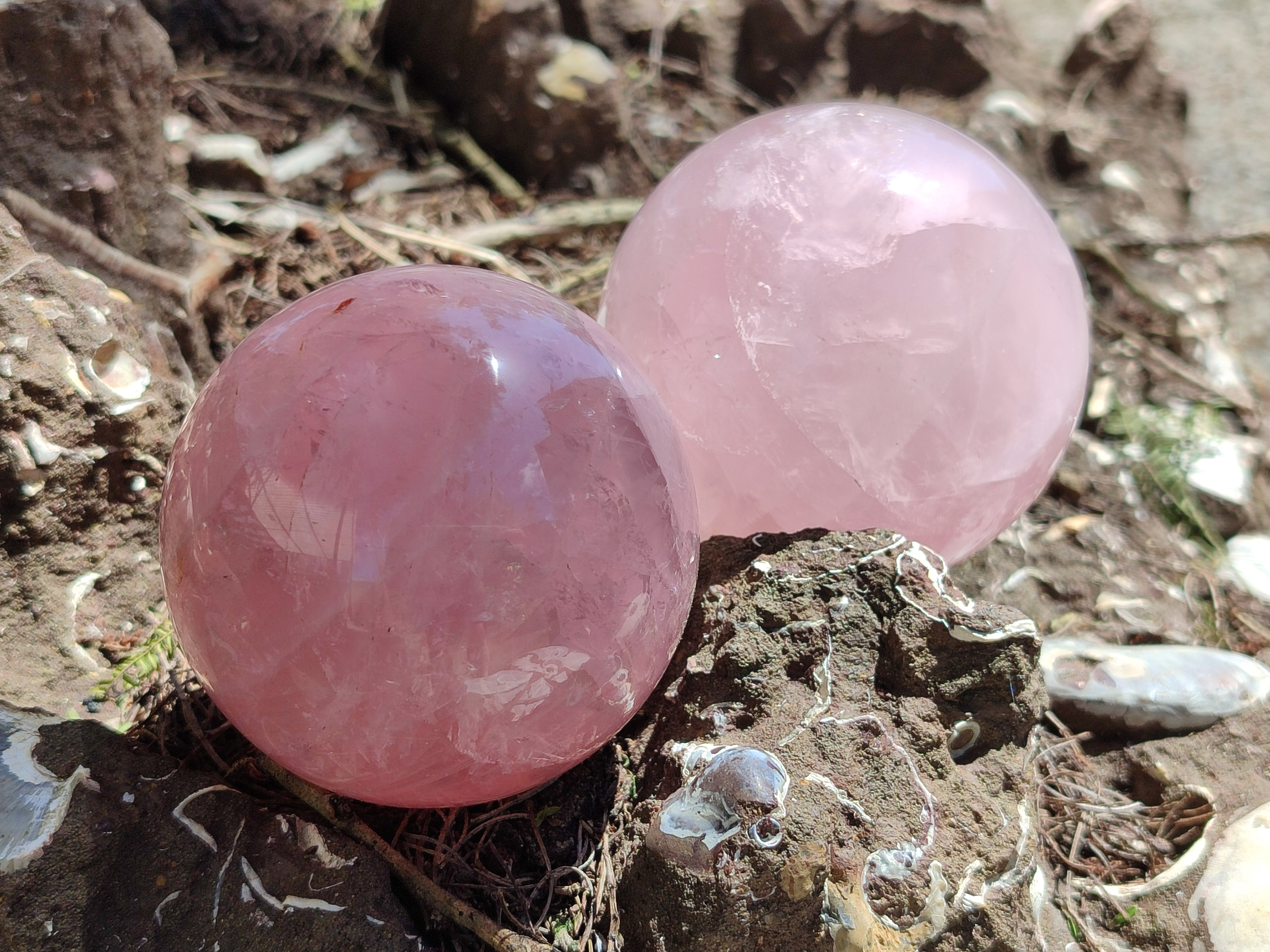Polished Rose Quartz Spheres x 3 From Ambatondrazaka, Madagascar - Toprock Gemstones and Minerals 