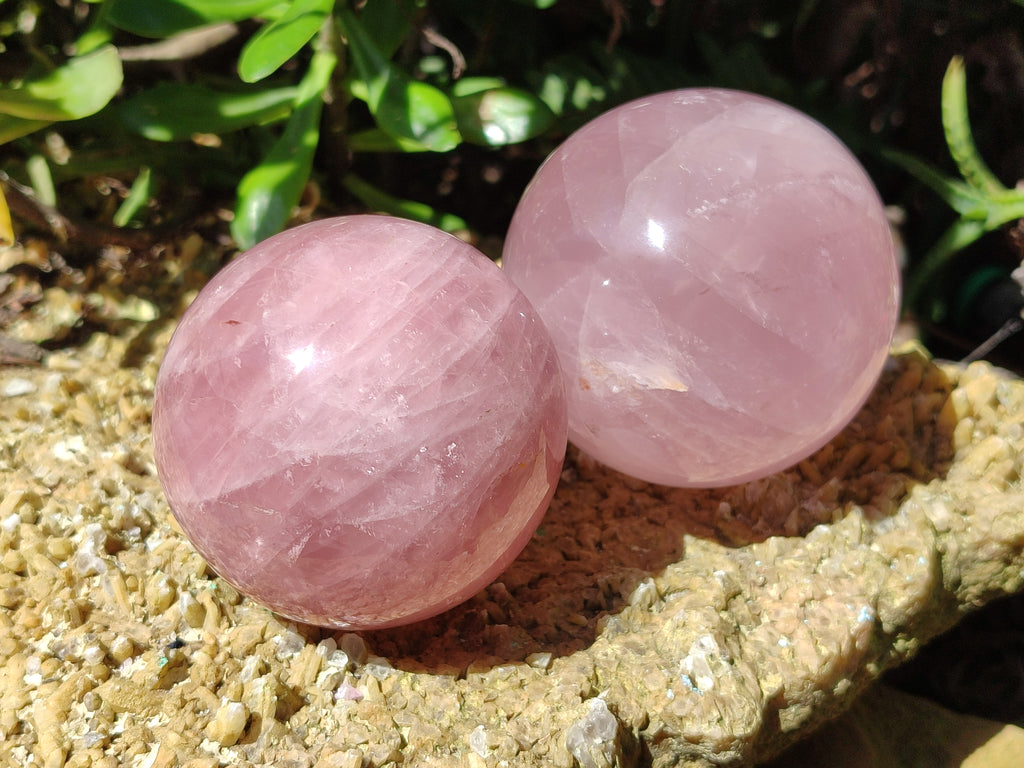 Polished Rose Quartz Spheres x 3 From Ambatondrazaka, Madagascar - Toprock Gemstones and Minerals 
