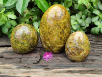 Polished Green Opal Standing Free Forms x 3 From Antsirabe, Madagascar - Toprock Gemstones and Minerals 