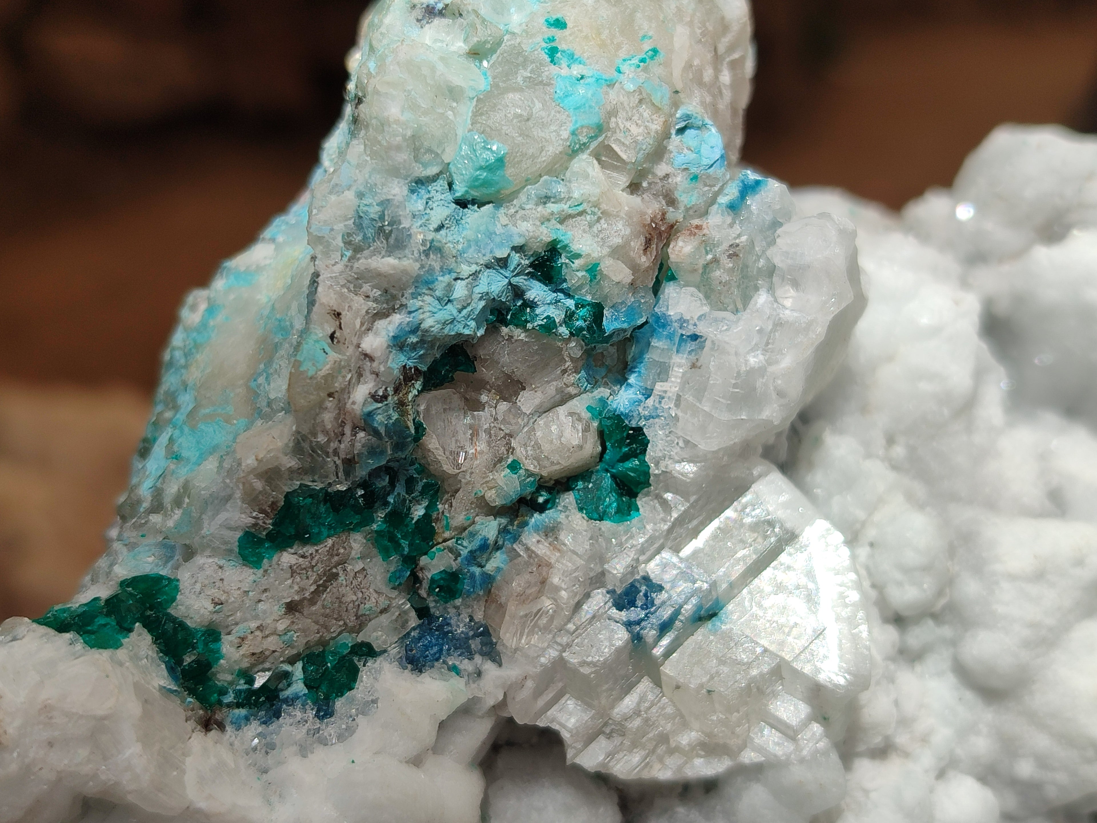Natural Kaolinite Coated Dolomite On Dioptase Specimen x 1 From Congo - Toprock Gemstones and Minerals 