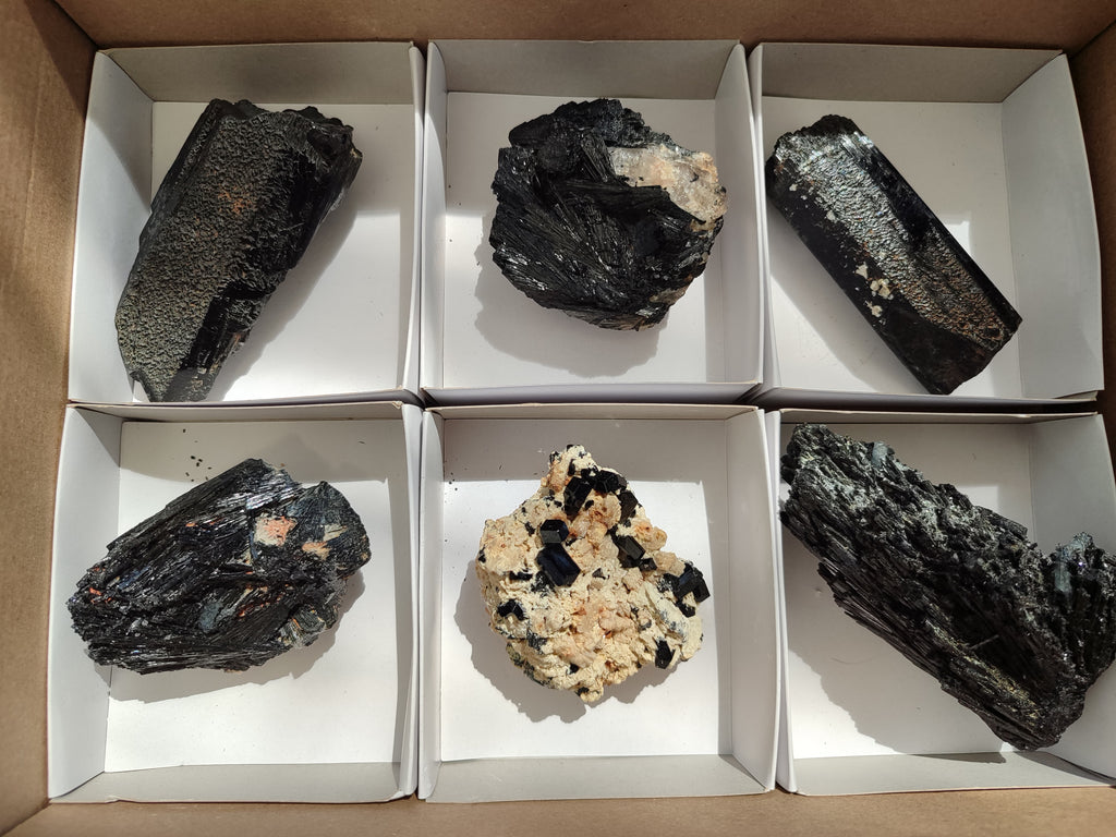 Natural Schorl Black Tourmaline Specimens x 6 From Erongo, Namibia - Toprock Gemstones and Minerals 