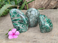 Polished Emerald Mica In Matrix Standing Free Forms x 3 From Mutoko, Zimbabwe - Toprock Gemstones and Minerals 