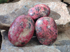 Polished Rhodonite Palm Stones x 3 From Zimbabwe - Toprock Gemstones and Minerals 