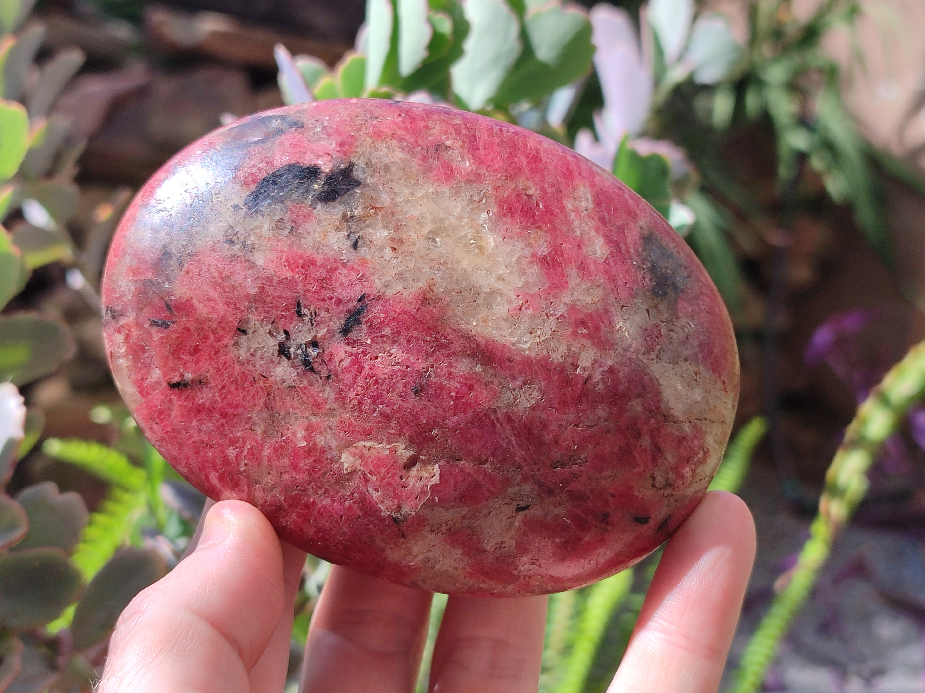 Polished Rhodonite Palm Stones x 3 From Zimbabwe - Toprock Gemstones and Minerals 