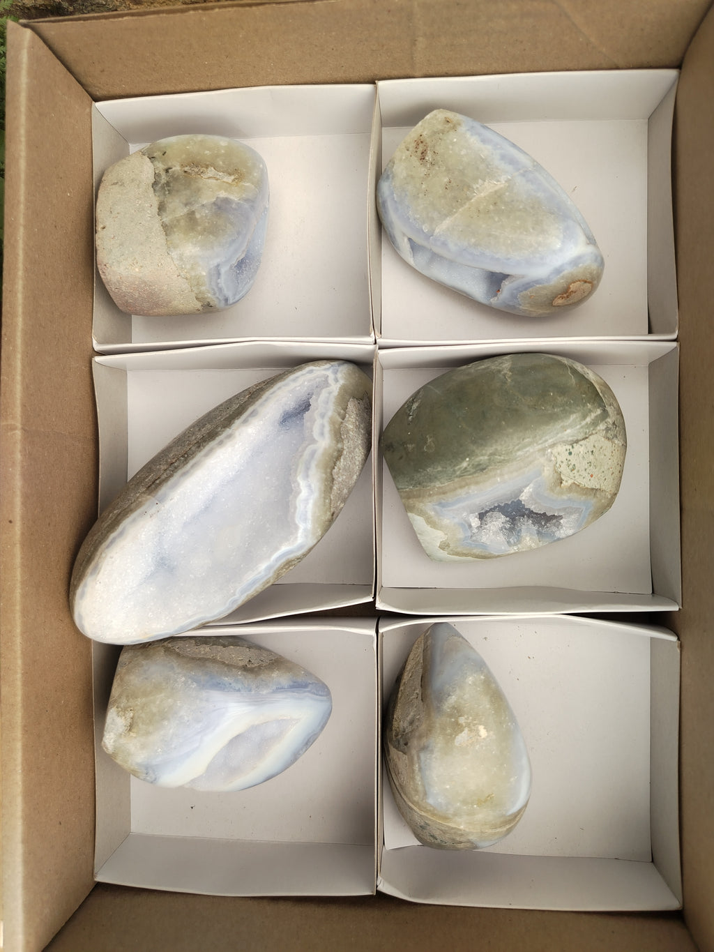 Polished Blue Lace Agate Geodes x 6 From Nsanje, Malawi - Toprock Gemstones and Minerals 