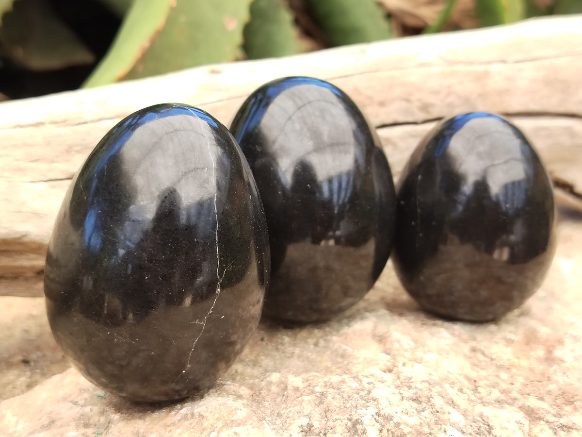 Polished Black Basalt Gemstone Eggs x 6 From Madagascar - Toprock Gemstones and Minerals 