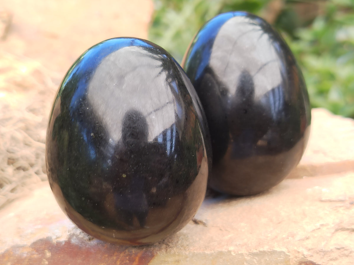 Polished Black Basalt Gemstone Eggs x 6 From Madagascar - Toprock Gemstones and Minerals 
