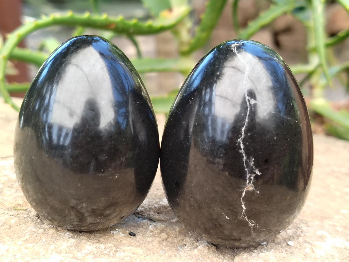 Polished Black Basalt Gemstone Eggs x 6 From Madagascar - Toprock Gemstones and Minerals 