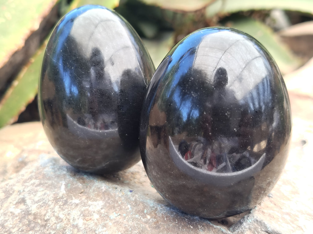 Polished Black Basalt Gemstone Eggs x 6 From Madagascar - Toprock Gemstones and Minerals 