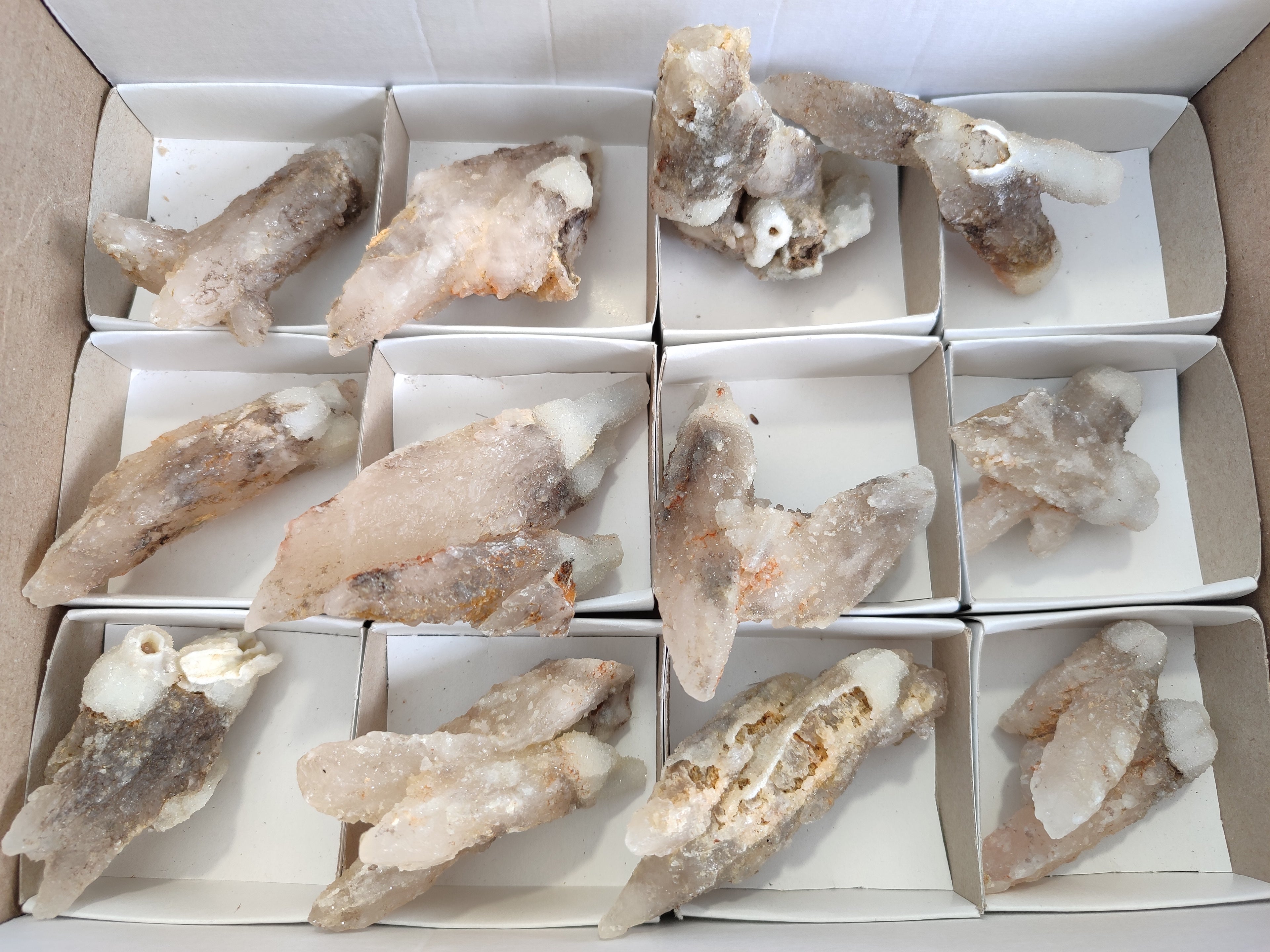 Natural Drusy Quartz Coated Calcite Pseudomorph Specimens x 12 From Alberts Mountain, Lesotho - Toprock Gemstones and Minerals 