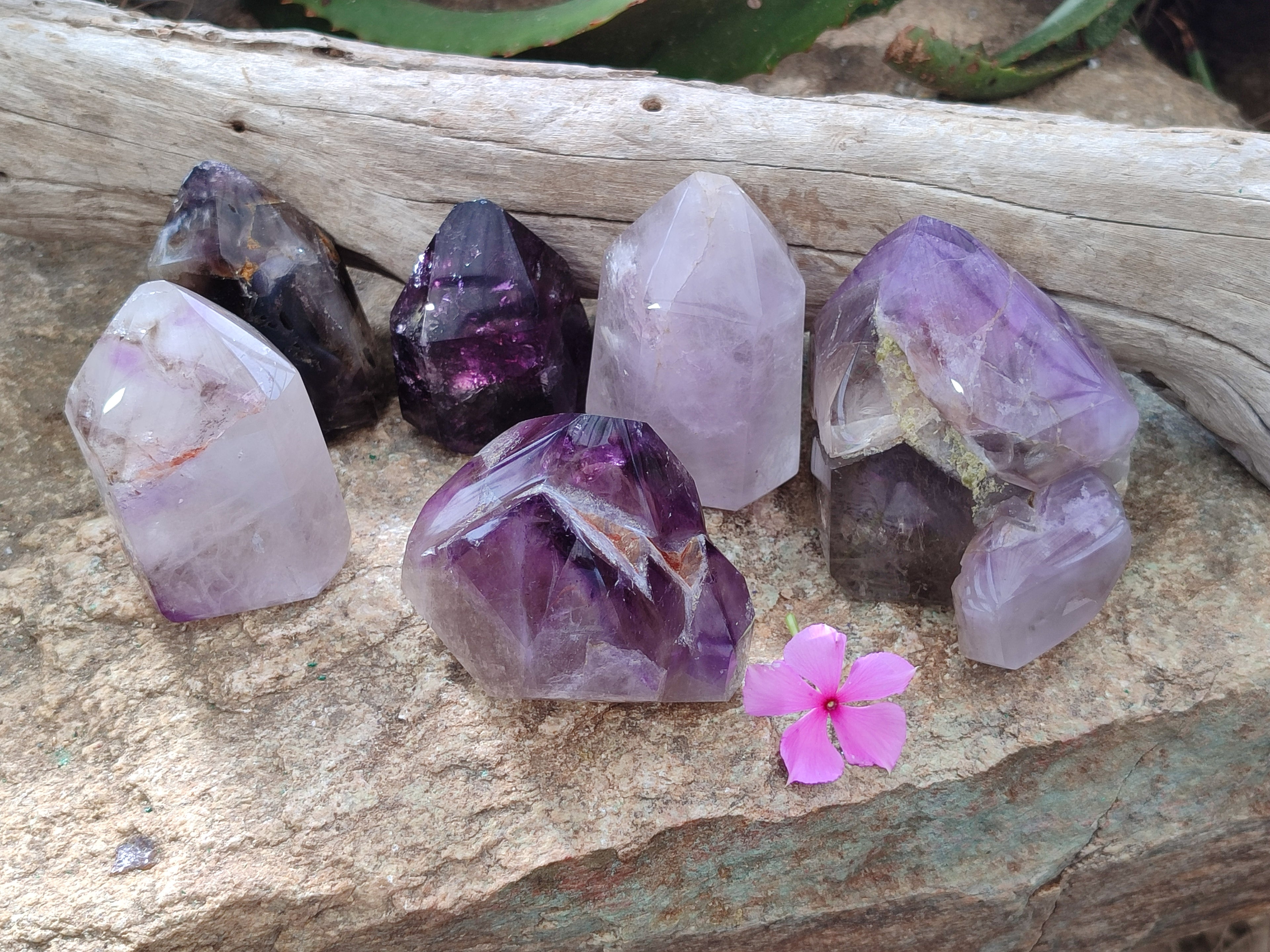 Polished Smokey Amethyst Window Quartz Crystals x 6 From Akansobe, Madagascar - Toprock Gemstones and Minerals 