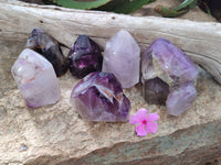 Polished Smokey Amethyst Window Quartz Crystals x 6 From Akansobe, Madagascar