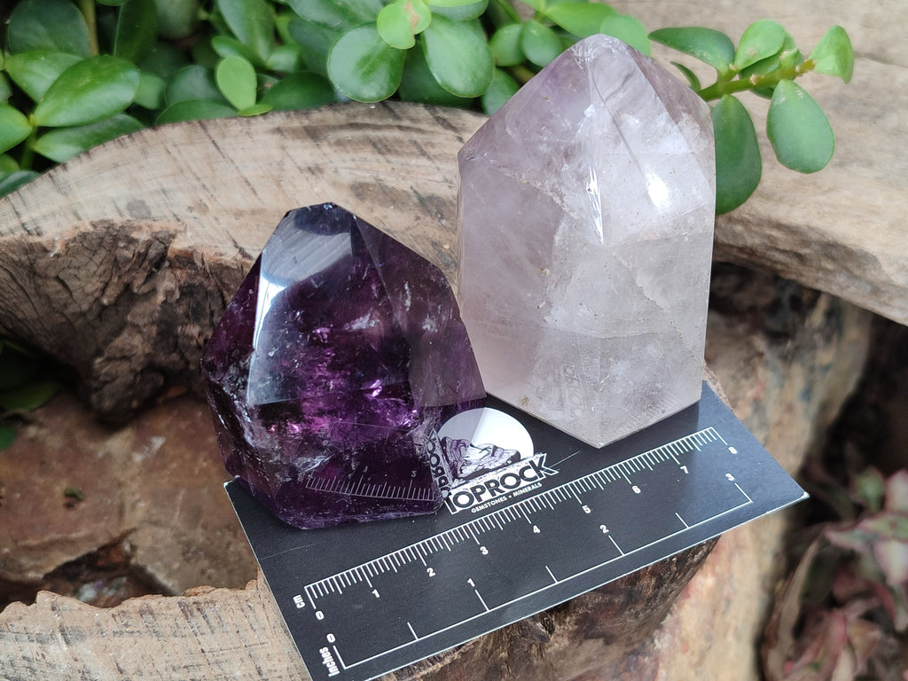 Polished Smokey Amethyst Window Quartz Crystals x 6 From Akansobe, Madagascar - Toprock Gemstones and Minerals 